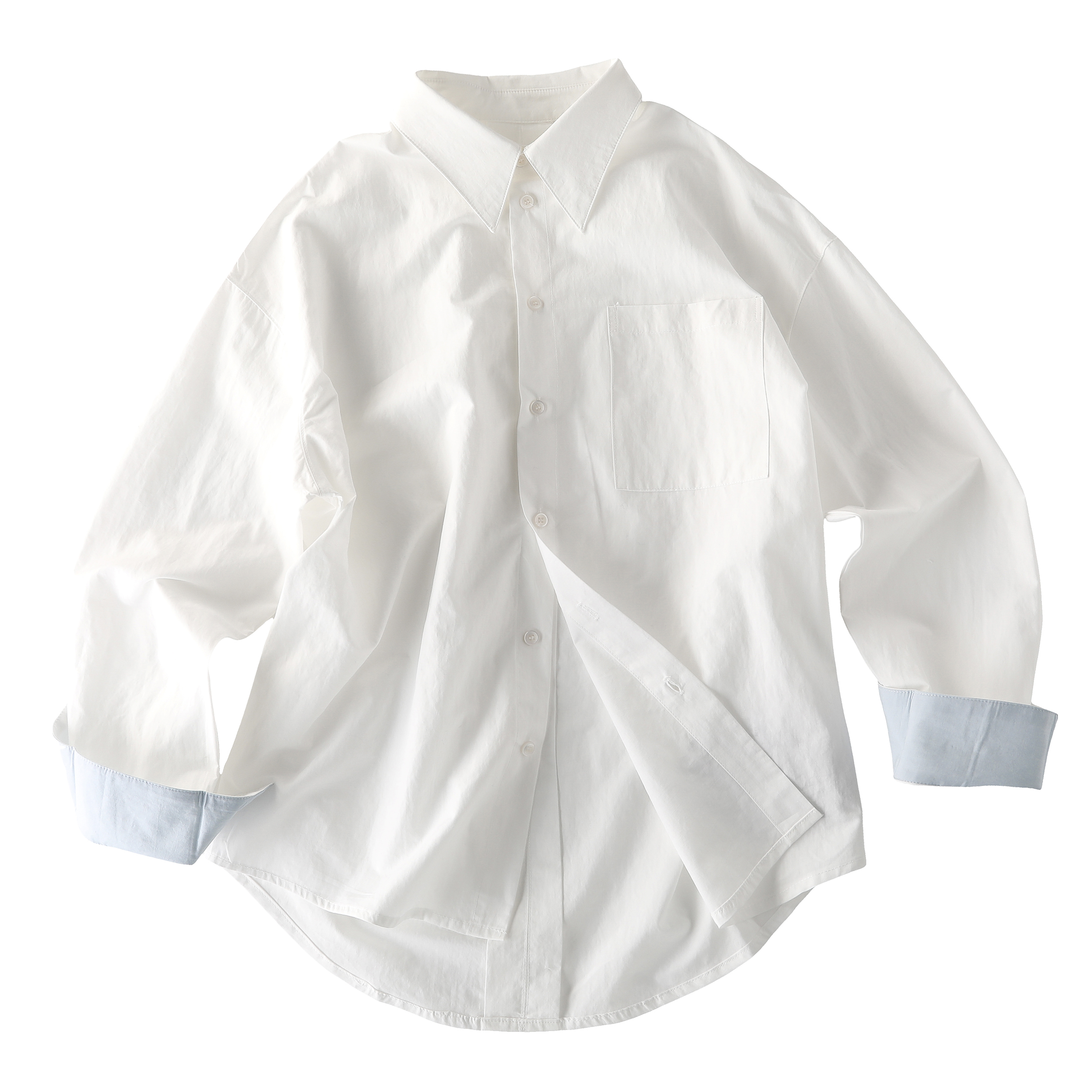 2026 Early Spring! Focus Storm Premium White Grid Long-Sleeve Shirt Men's Casual Layering Couple Shirt 88001# zx - Focus Storm