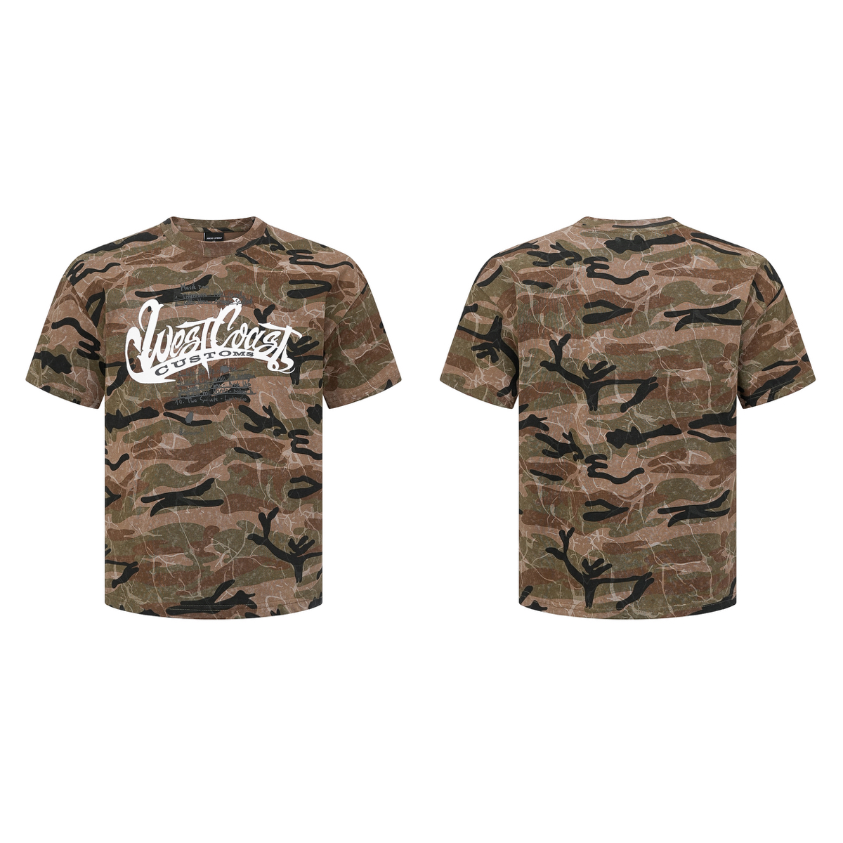 Focus Storm Graffiti Print Casual Streetwear Camouflage Letter Print Loose Short Sleeve T-Shirt 97605# zx - Focus Storm