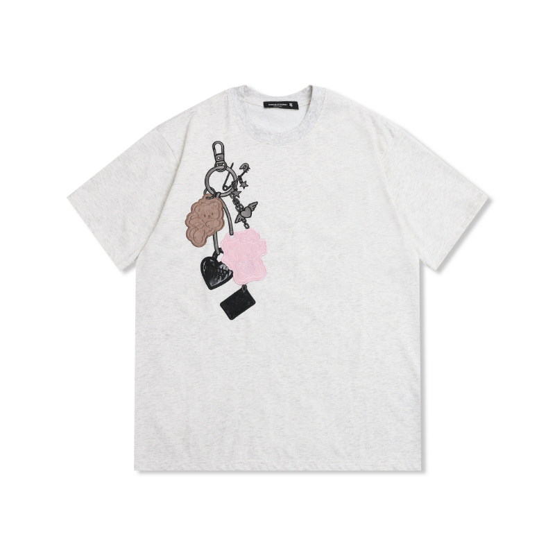 Focus Storm American Design Sense Embroidered Loose Short-Sleeve T-Shirt Women's Summer New Individual Casual Drop Shoulder Short-Sleeve T-Shirt 91091# zx - Focus Storm