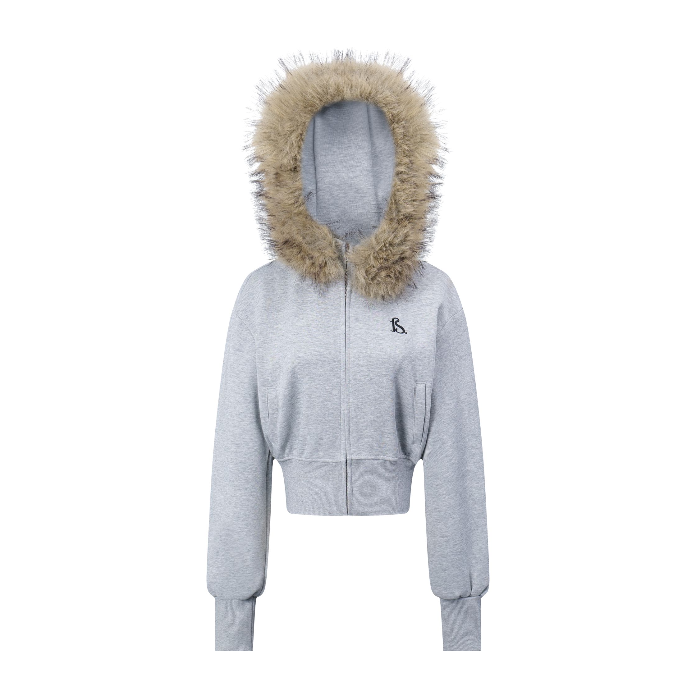 Focus Storm Letter Embroidered Hooded Zipper Sweatshirt Jacket (With Detachable Faux Mink Fur Collar) 81090# zx - Focus Storm
