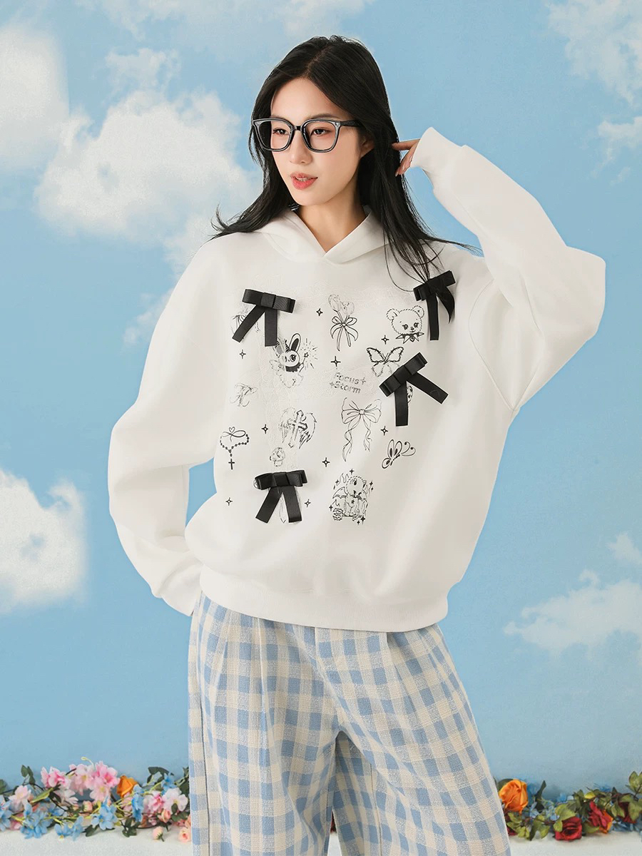 Autumn New! Focus Storm Fashion Casual Bow Decoration Hoodie (with Bow Pin) 86018# zx - Focus Storm