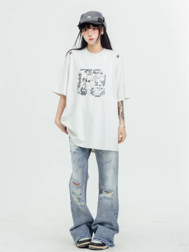 Focus Storm American Street Style Crew Neck Letter Print Casual Short Sleeve T-Shirt 91096# zx - Focus Storm