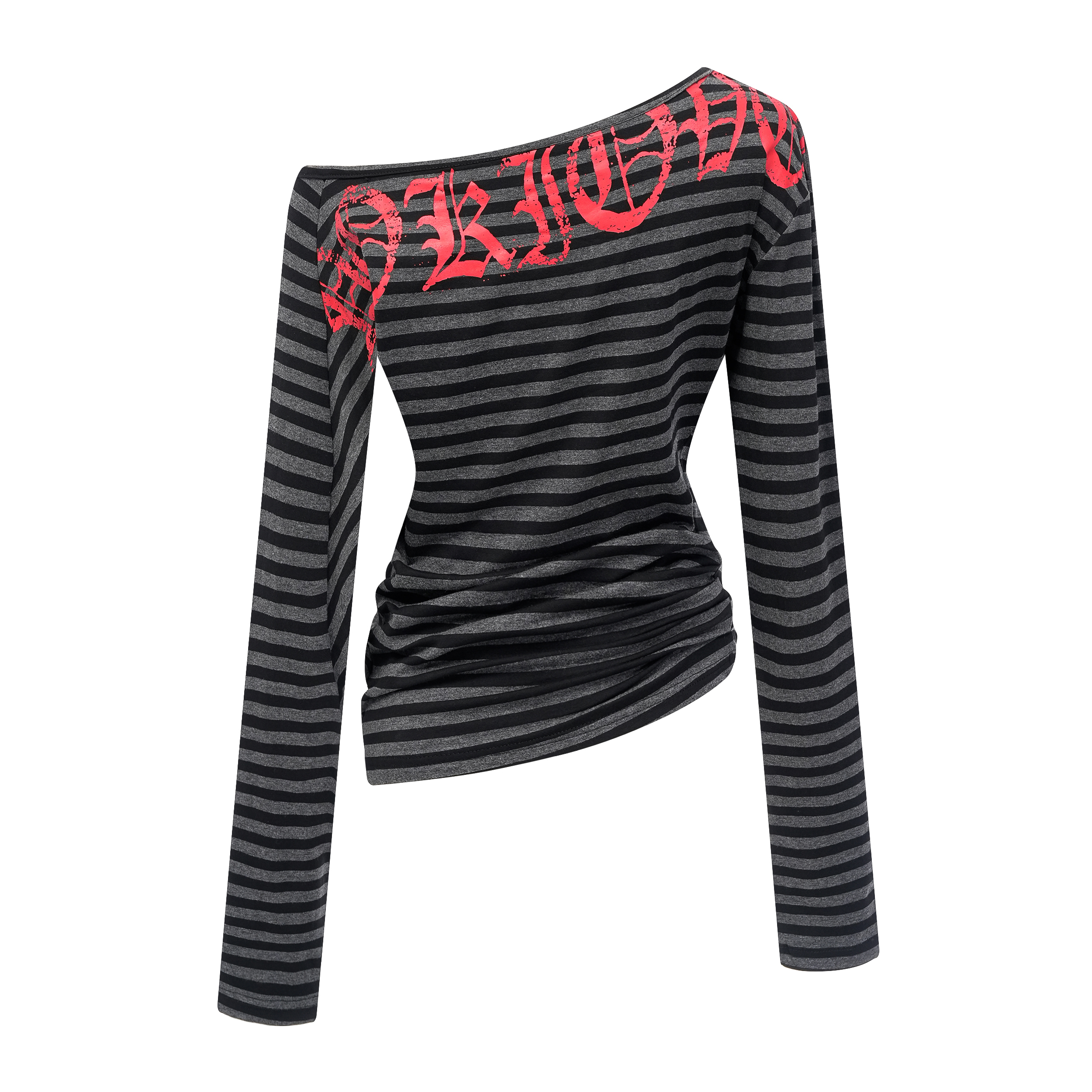 Focus StormStriped Light Sub-culture Style One-Shoulder Slimming Waist Versatile Base Layer Hot Girl Top R9161# zx - Focus Storm