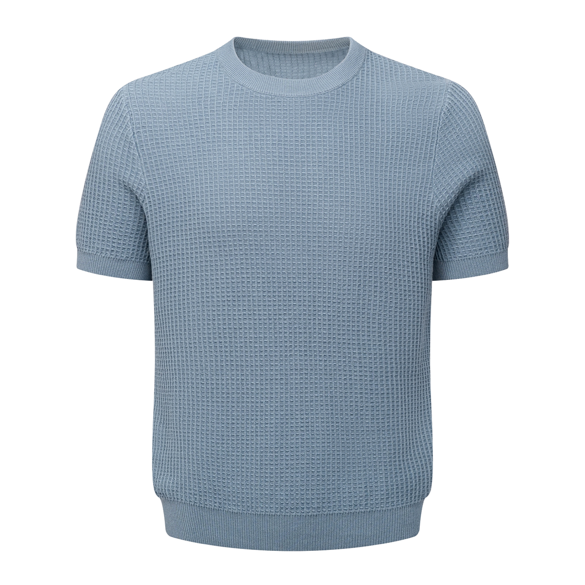 Focus Storm Summer Minimalist Solid Color Basic Texture Waffle Knit Lazy Style Loose Round Neck Short Sleeve Knit T-shirt 62619# zx - Focus Storm