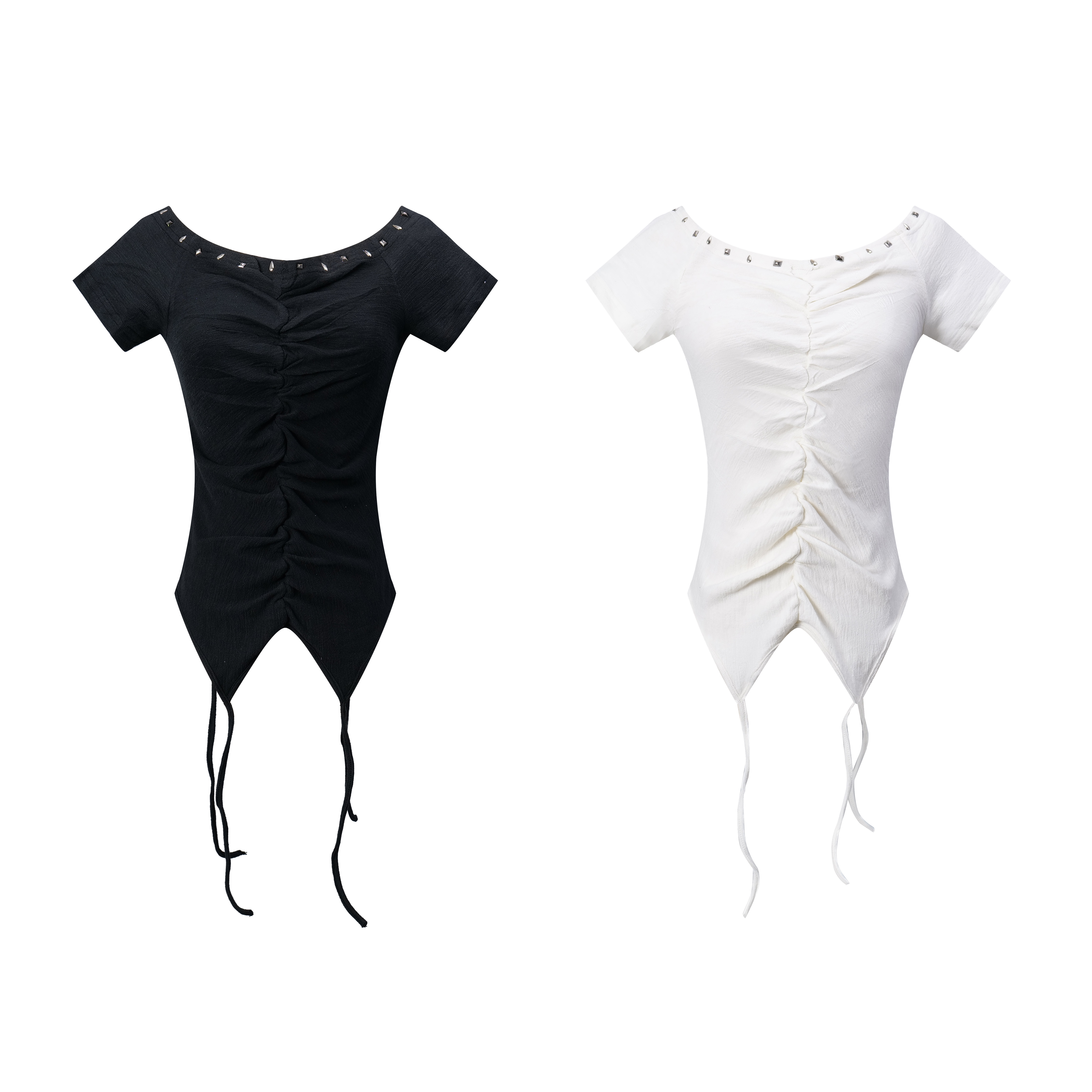 2026 Focus Storm Sweet & Edgy Rivet Women's Summer Slim-Fit Short-Sleeve T-Shirt 91038# zx - Focus Storm