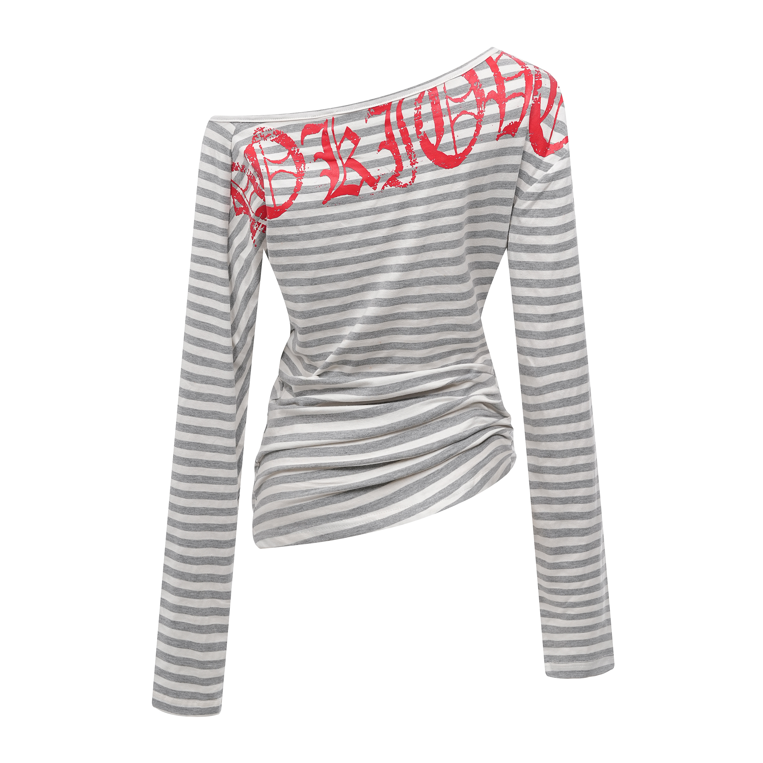 Focus StormStriped Light Sub-culture Style One-Shoulder Slimming Waist Versatile Base Layer Hot Girl Top R9161# zx - Focus Storm