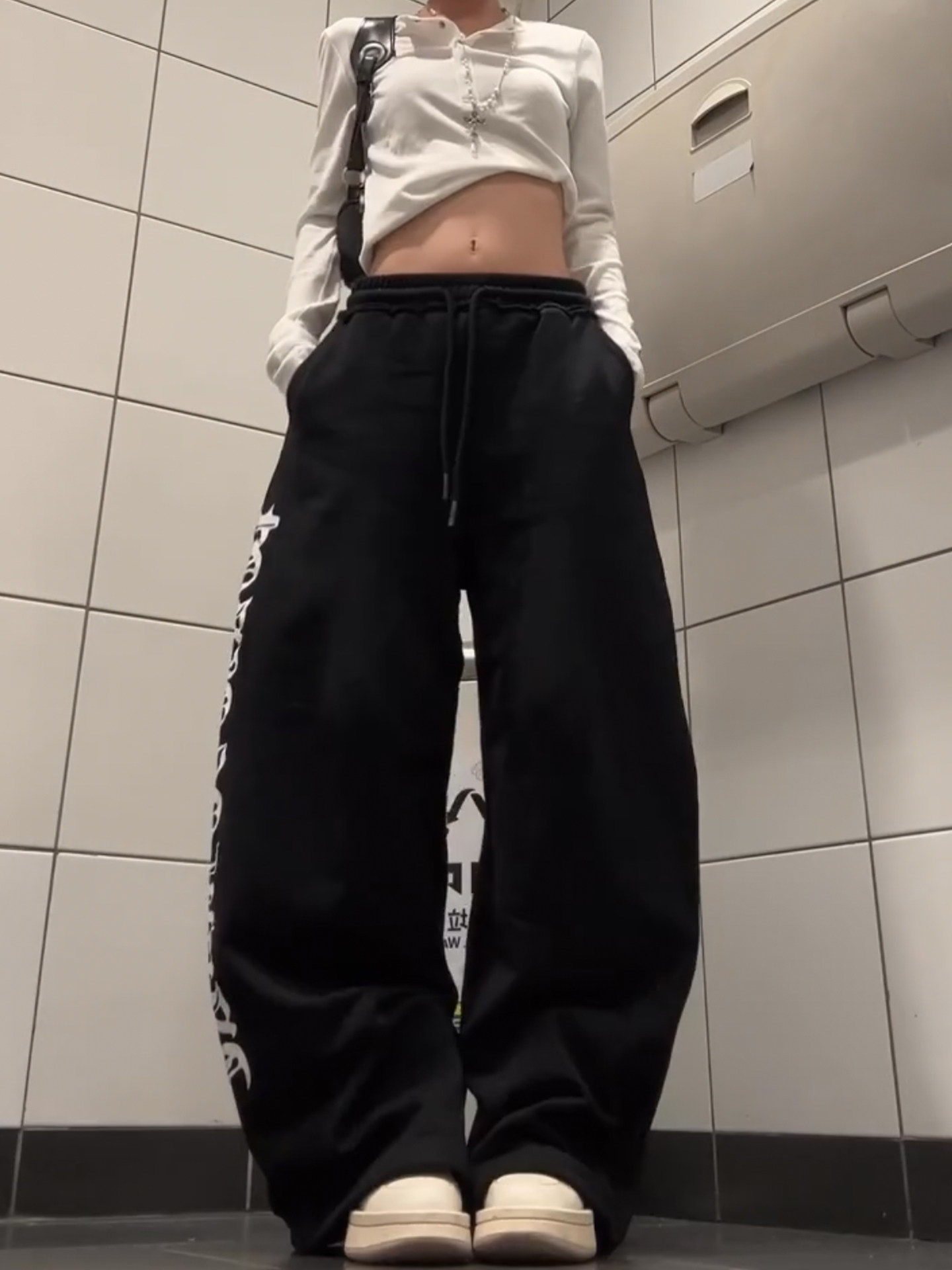 Focus Storm American Gothic Style Sports Pants Women's Winter Fleece Loose Wide-leg Sweatpants R5002-1# zx - Focus Storm