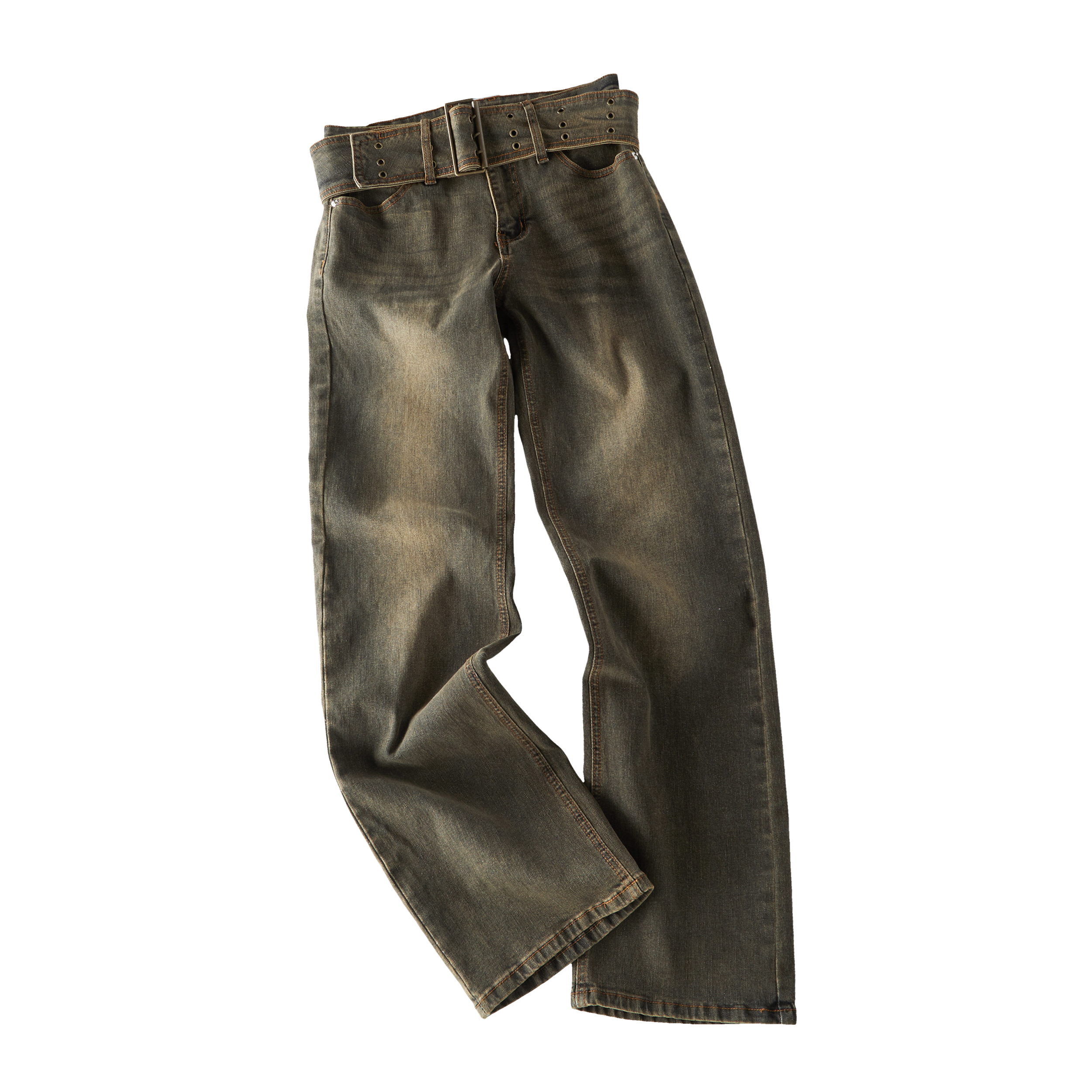 Spring 2026! Focus Storm American Niche Washed Straight Leg Women's Slimming Versatile Distressed Trendy Long Denim Pants (With Detachable Belt) R5071# zx - Focus Storm