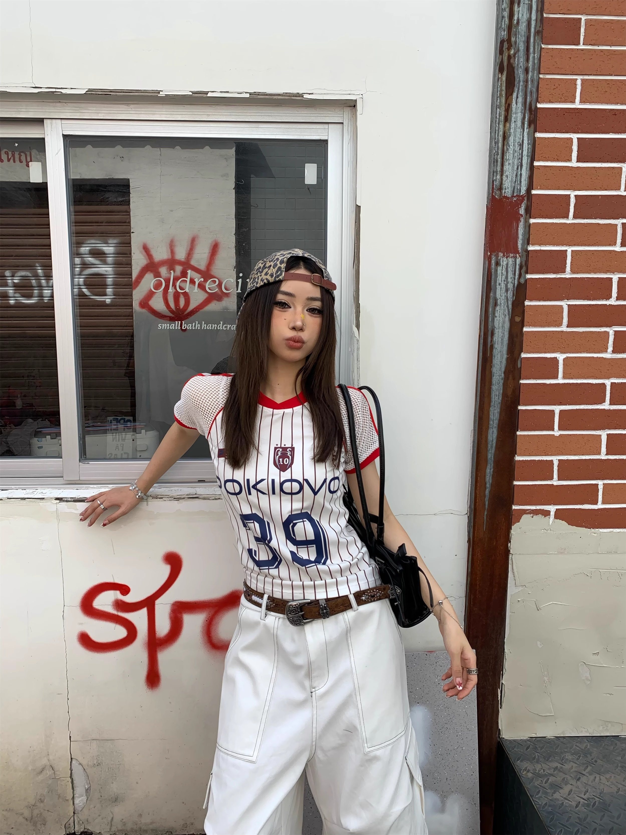 Early Spring 2026! Focus Storm American Retro Striped Raglan Mesh Design Spicy Girl Sporty Short Sleeve T-Shirt R9076# zx - Focus Storm