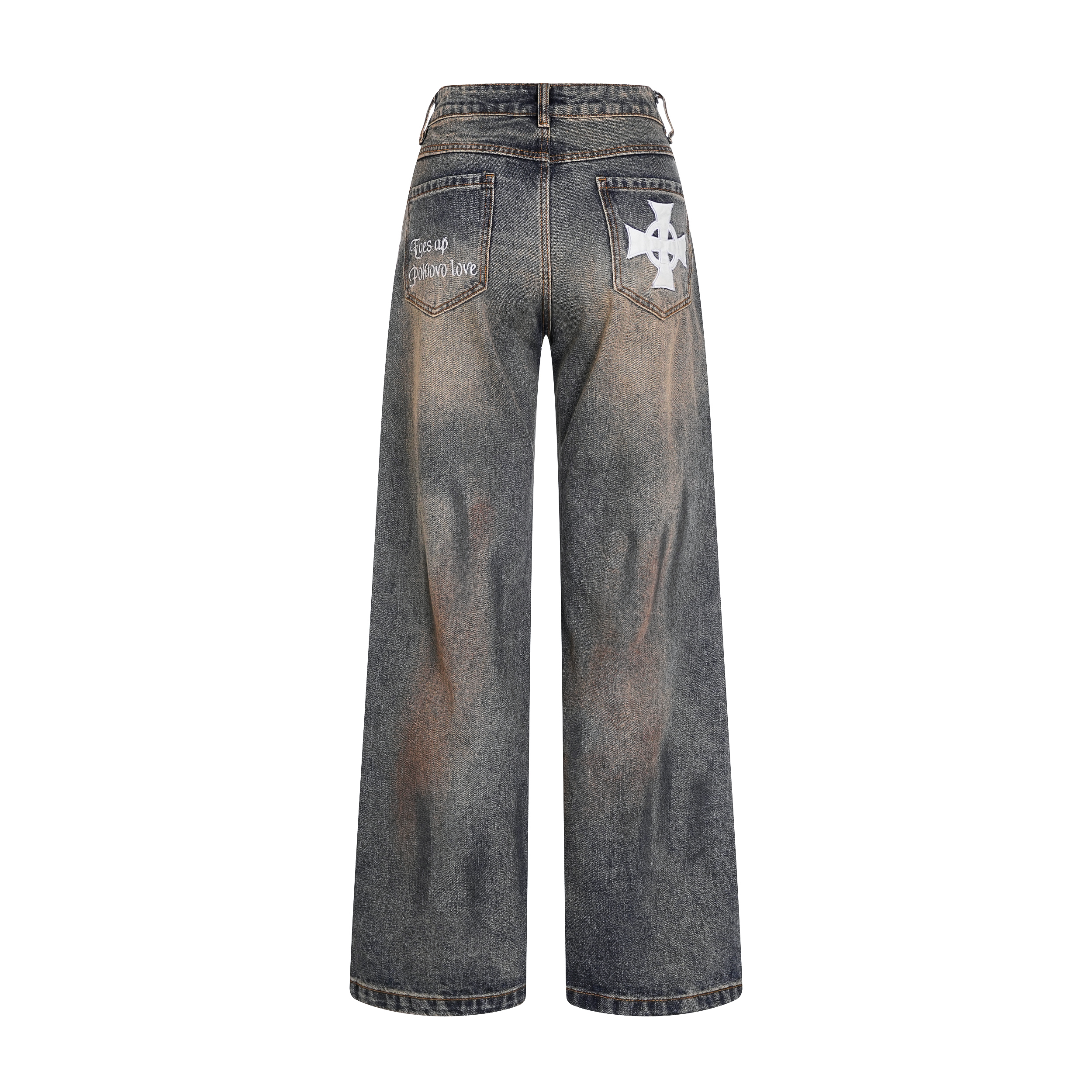 Focus Storm Retro Distressed Dirty Wash Cat Whisker Jeans Women's Straight Loose Casual Design Denim Pants R5008# zx - Focus Storm