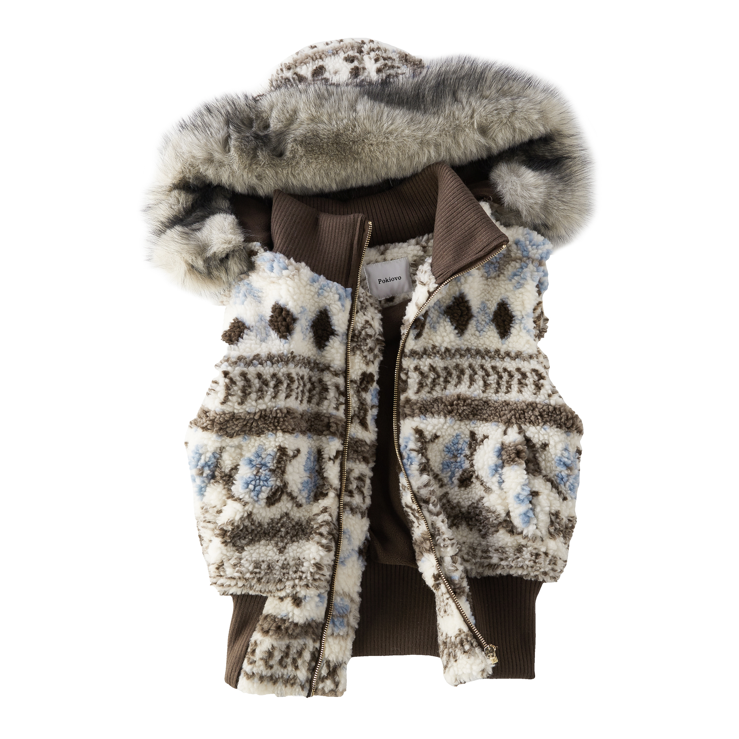 Focus Storm American Retro Lambswool Large Fur Collar Fair Isle Winter New Extra Thick Women's Layering Sleeveless Vest (with Detachable Faux Fur Collar) R7100# zx - Focus Storm