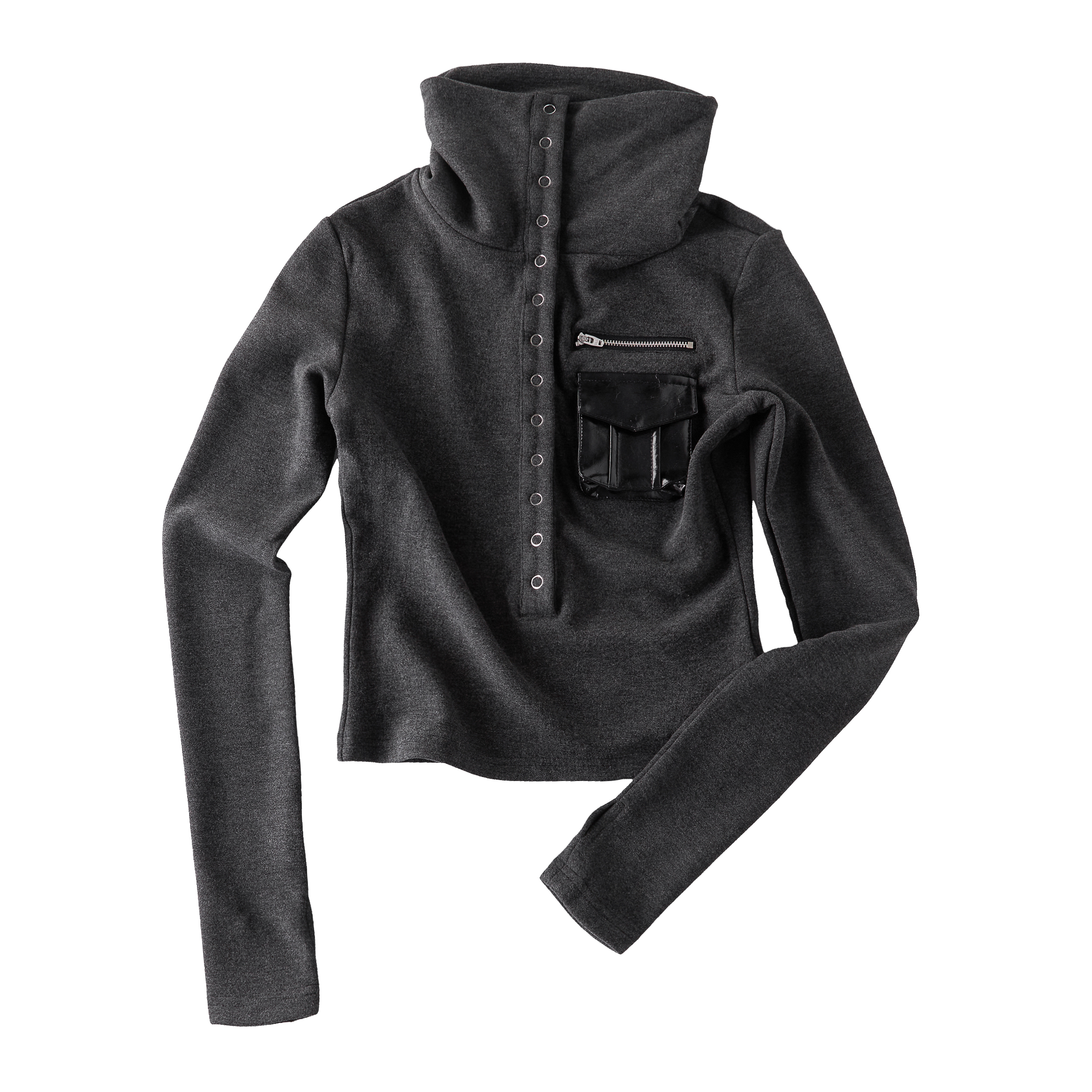 Focus Storm American Style Hot Girl Multi-Button Stand Collar Woolen Winter Top Retro Design Waist-Slimming Long Sleeve T-Shirt (Contains 4% Wool) R9181# zx - Focus Storm