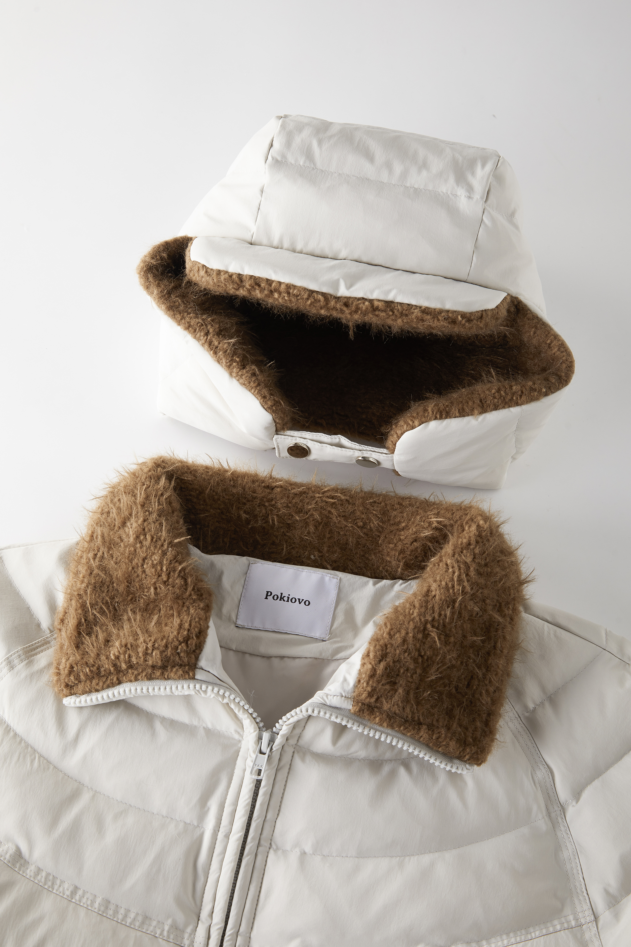 Focus StormPlush Contrast Large Lapel Ribbed Down Jacket Women's Warm Padded Coat (with Detachable Hood) R7092# zx - Focus Storm