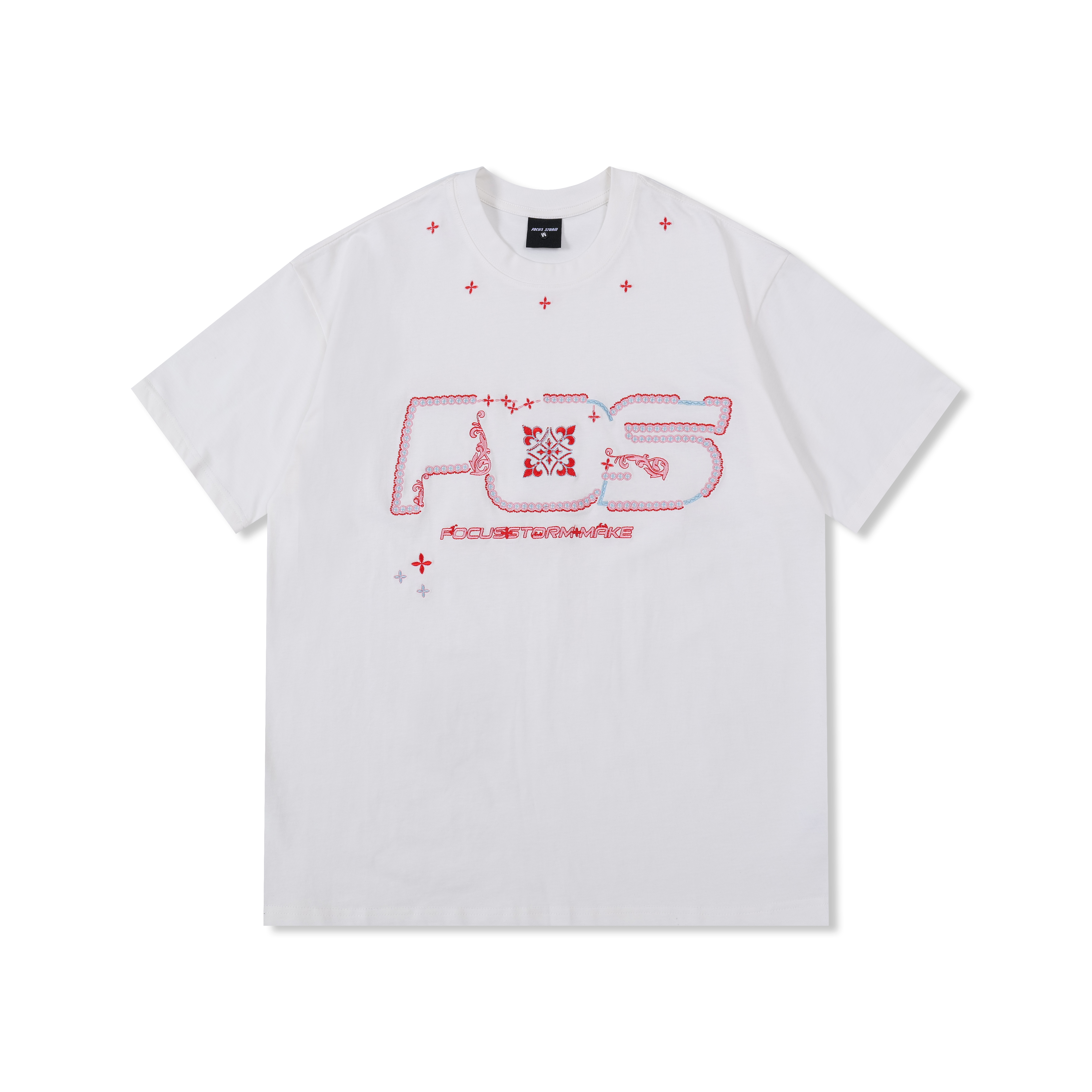 Focus Storm American Retro Embroidered Loose Short-Sleeve T-Shirt Unisex Summer Guochao Versatile Personality Casual Couple T-Shirt 91113# zx - Focus Storm