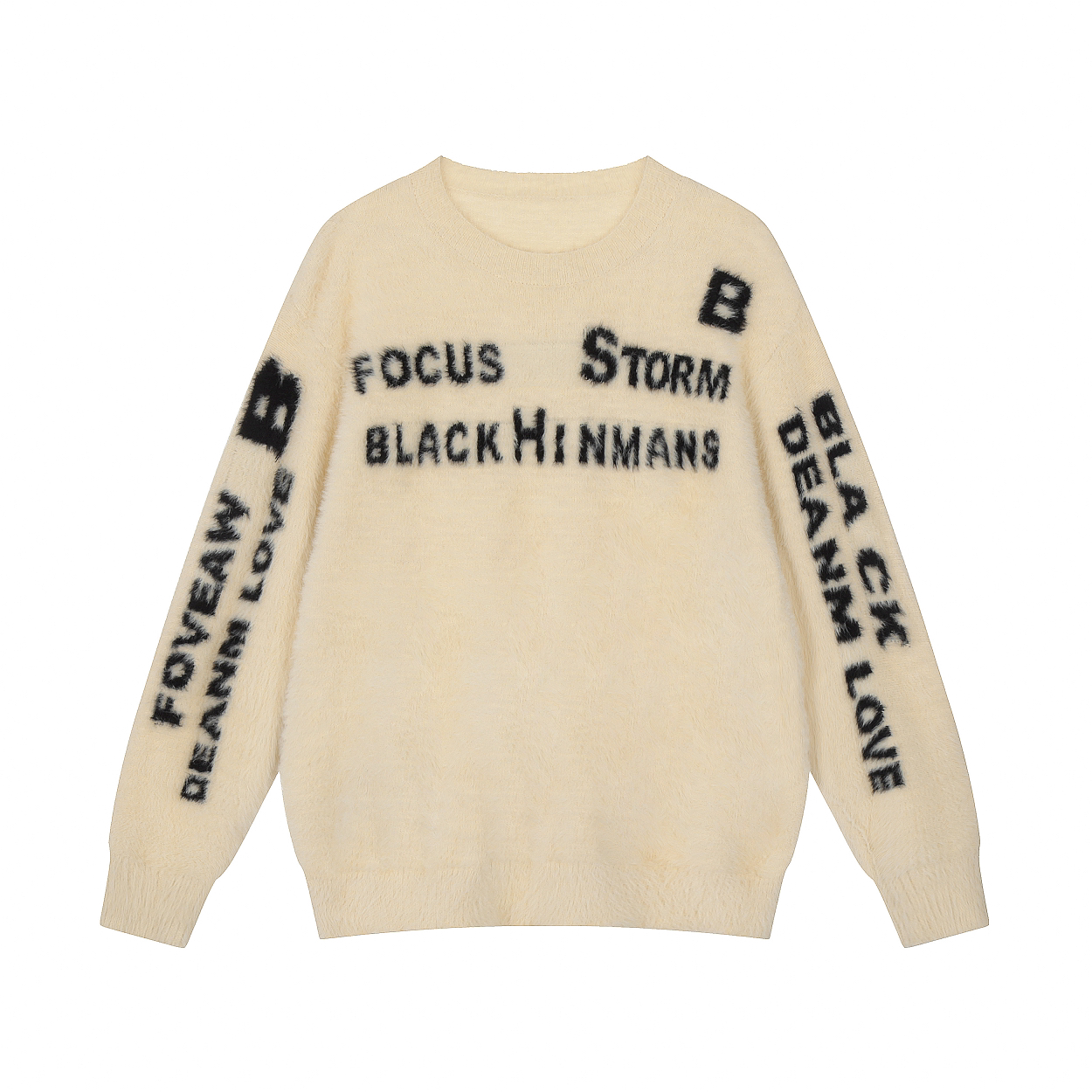 Focus Storm Guochao American Letter Print Design Loose Casual Retro Couple's Warm Sweater 60078# zx - Focus Storm