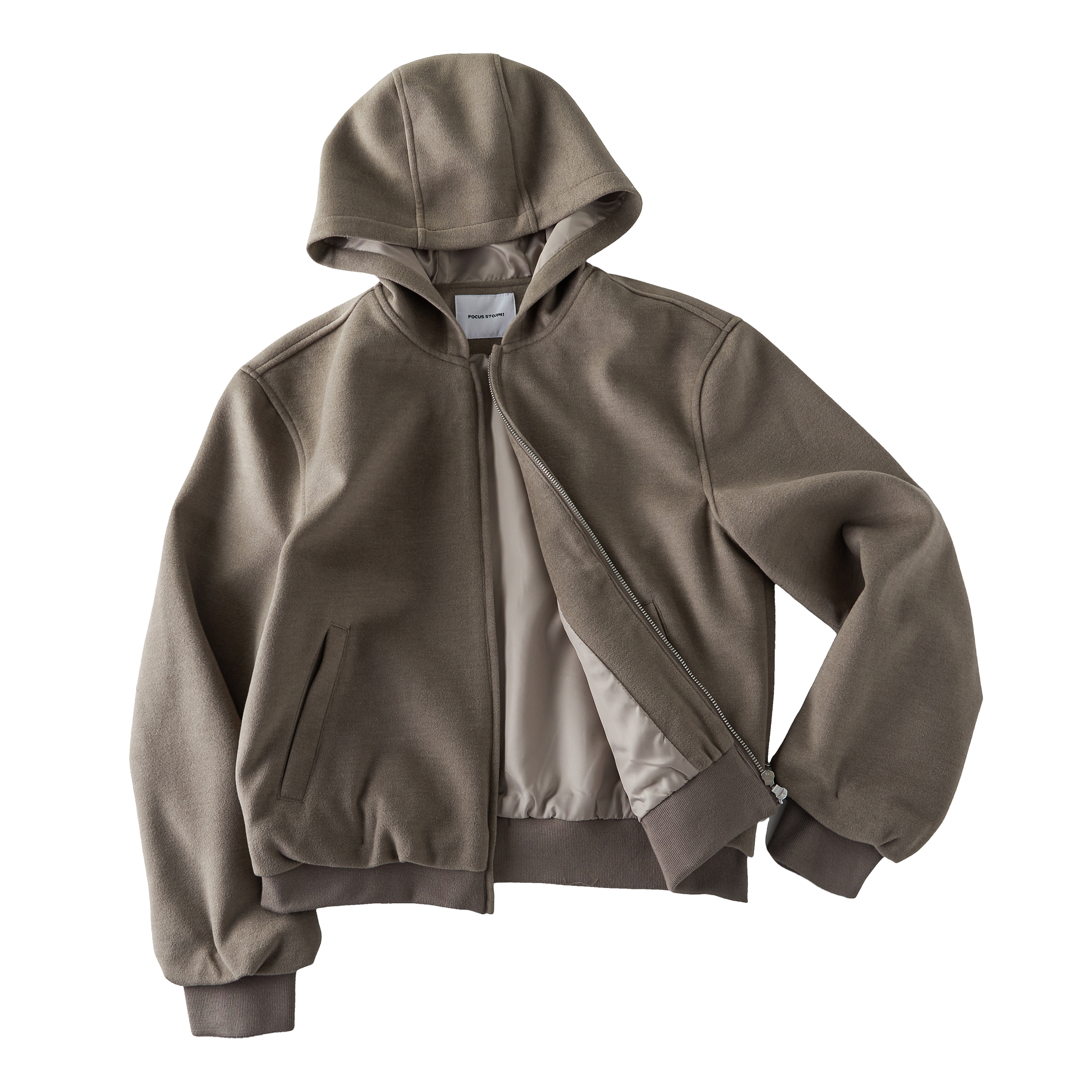 Focus Storm American Vintage Cropped Streetwear Reversible Layered Design Hooded Sweatshirt Jacket (Contains 8% Wool) 79021# zx - Focus Storm