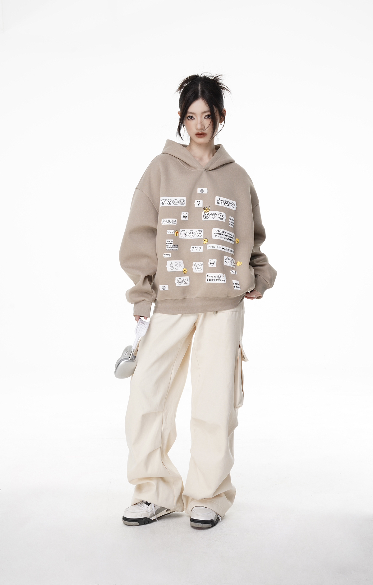 Focus Storm Guochao American Street Style Funny Expression Graphic Hooded Hoodie 86012# zx - Focus Storm