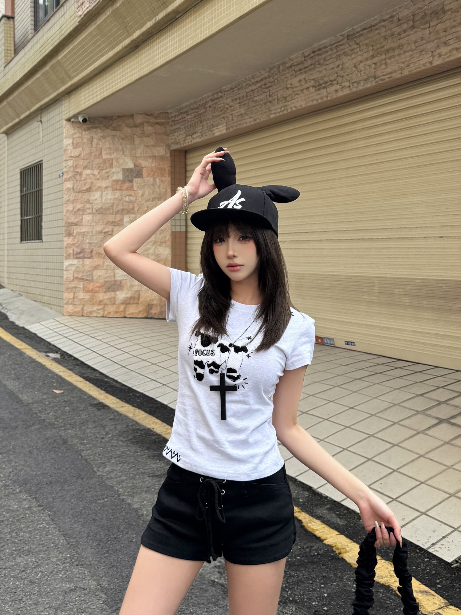 Summer 2026 New! Focus Storm Vintage Lamb Towel Embroidery Short Sleeve T-Shirt Women's Summer Slim Fit Round Neck Ins Style Lazy Tee 93005# zx - Focus Storm