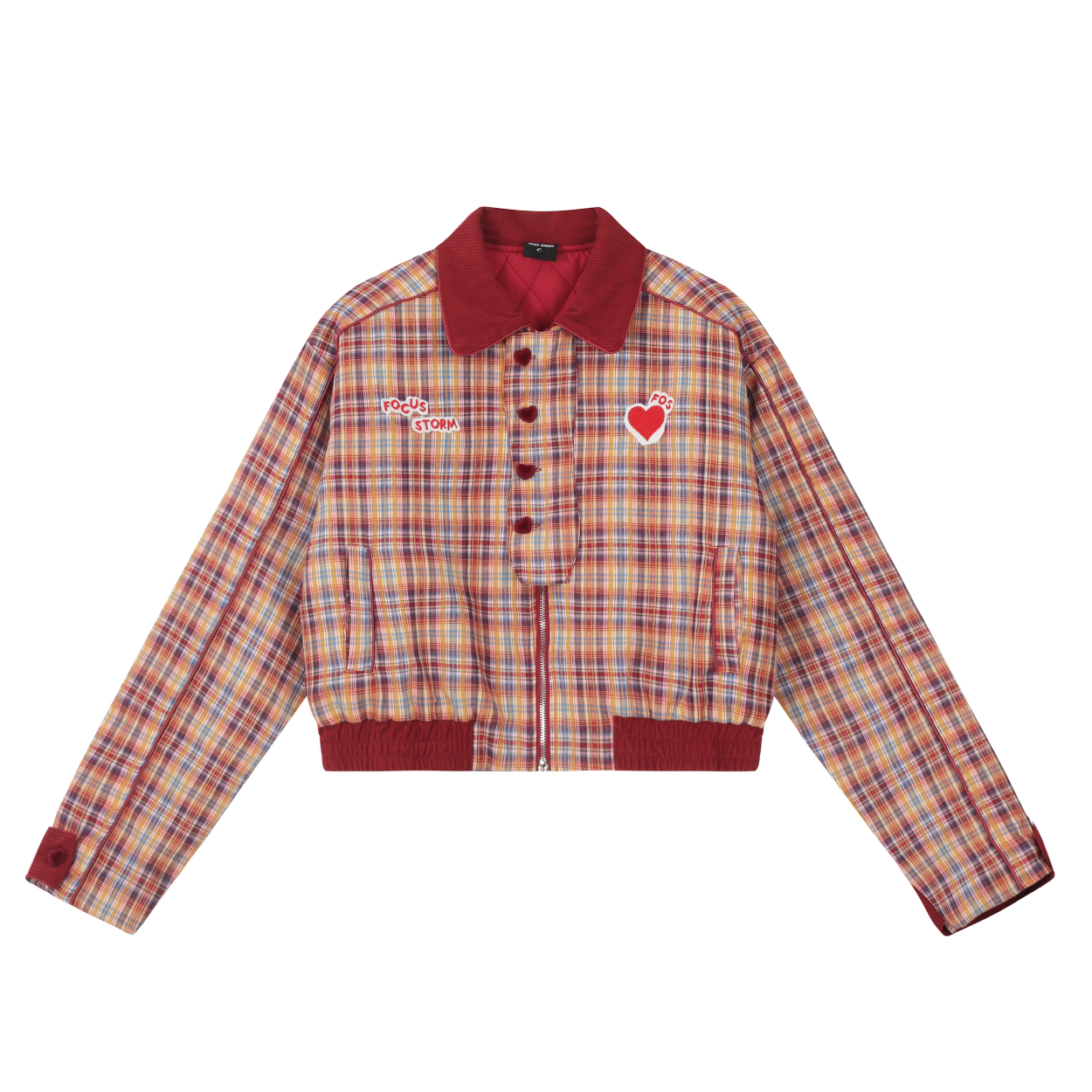 Focus Storm American Vintage Heart Plaid Embroidered Fashion Short Jacket 75501# zx - Focus Storm