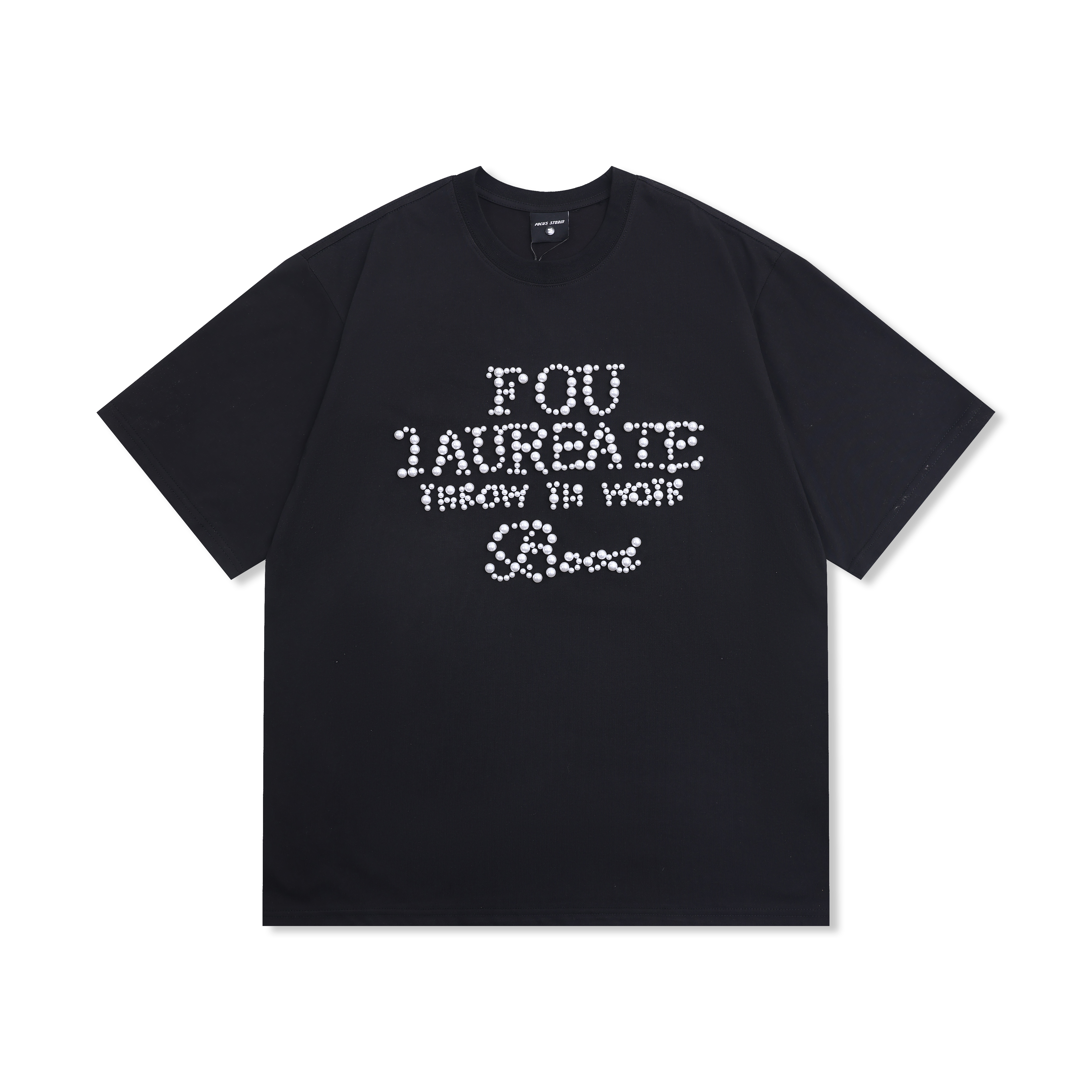 Focus Storm American Leisure Pearl Embroidery Men's Summer Heavyweight Couple's Loose Top Short Sleeve T-Shirt 91086# zx - Focus Storm