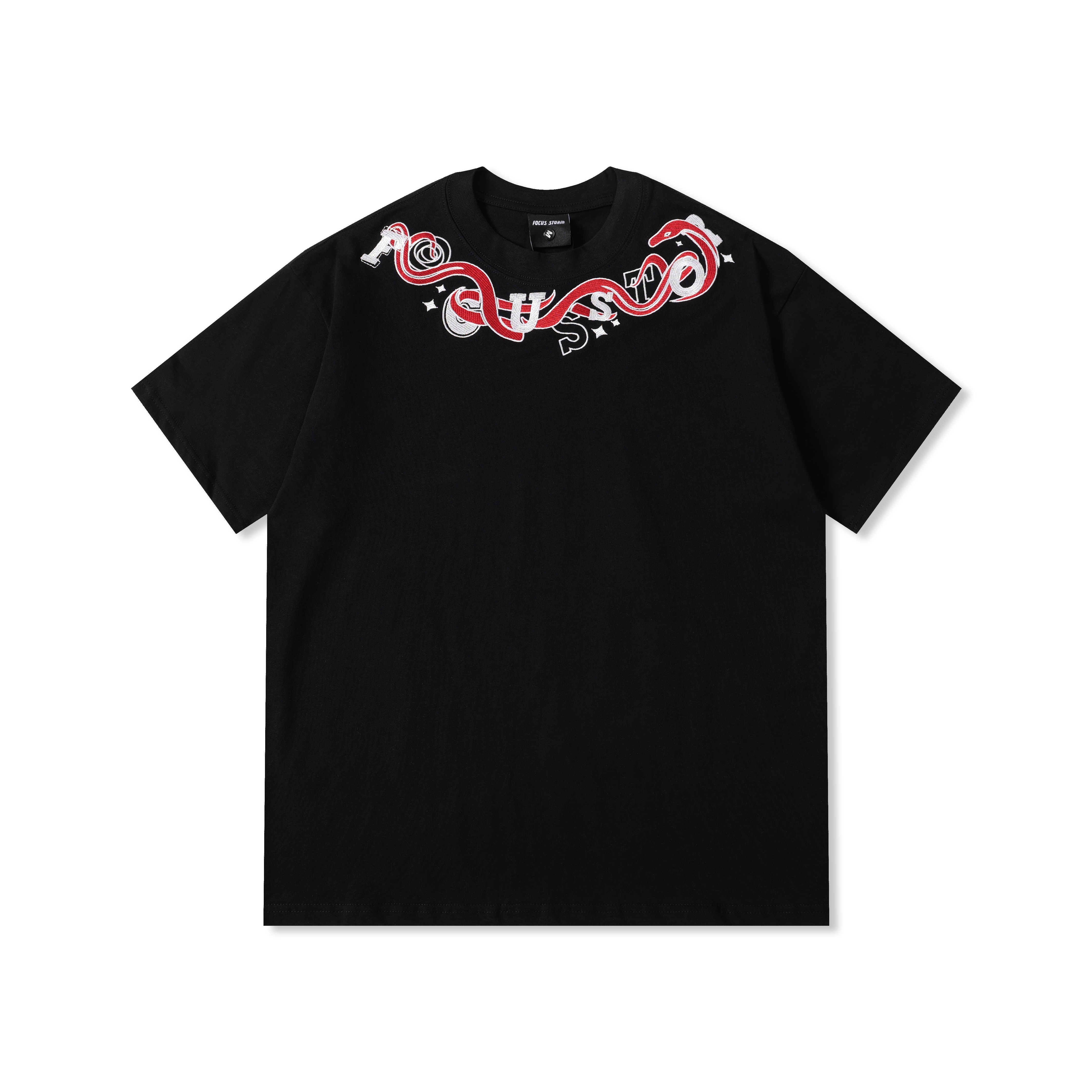 Focus Storm 2025 Summer Ins American Retro Year of the Snake Embroidered Men's Streetwear High Street Casual Short Sleeve T-Shirt 97502# zx - Focus Storm