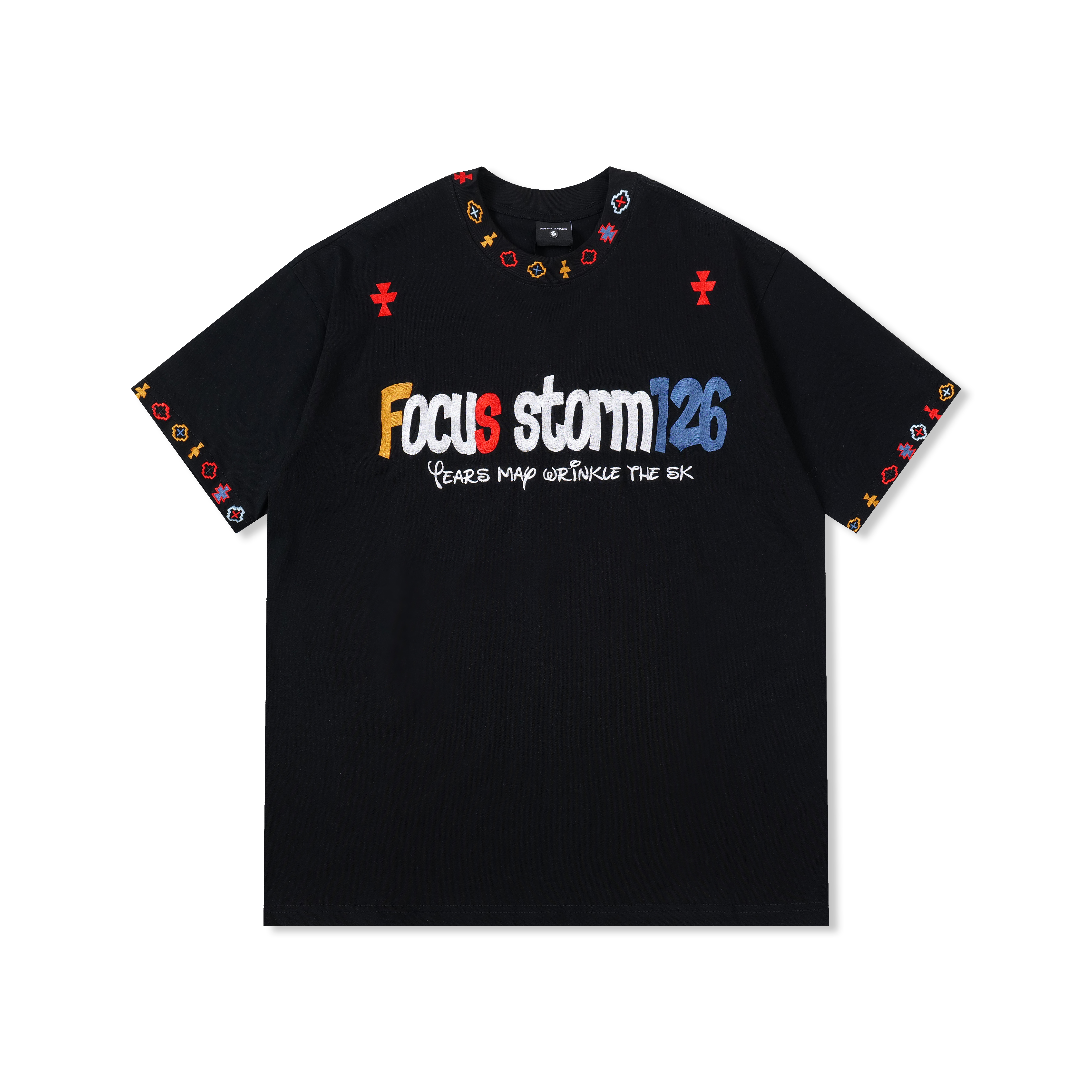 Focus Storm American High Street Colorful Letter Embroidered Short-Sleeved T-Shirt Unisex Summer Couple's Loose Fit Half-Sleeved Top 7501# zx - Focus Storm