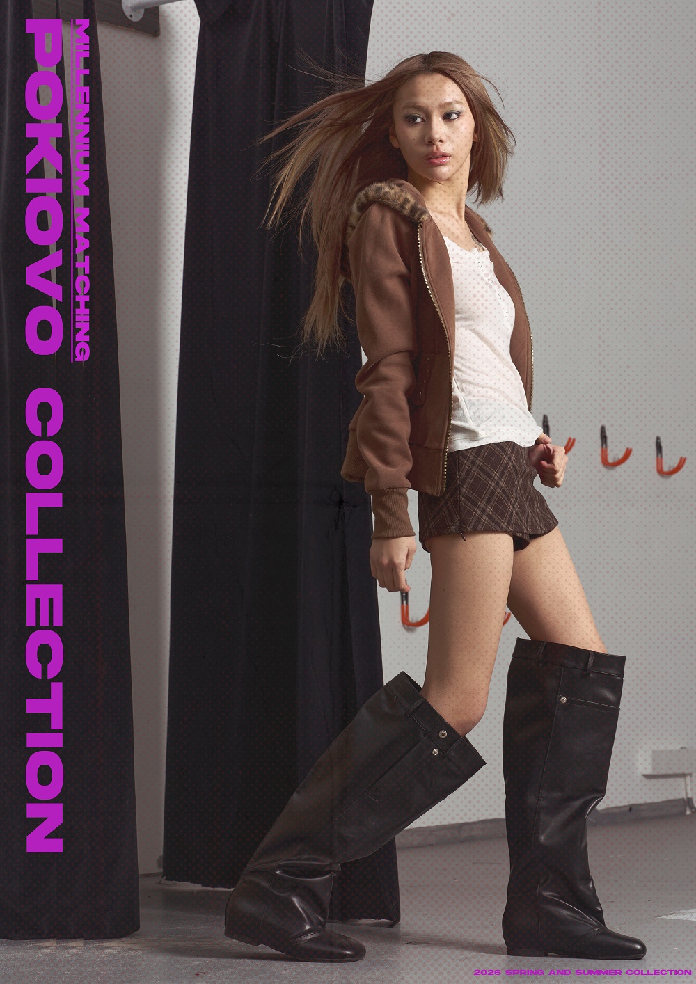 2026 Spring Collection! Focus Storm American Vintage Leopard Patchwork Faux Fur Collar Studded Hooded Slim Fit Designer Sweatshirt Jacket R8072# zx - Focus Storm