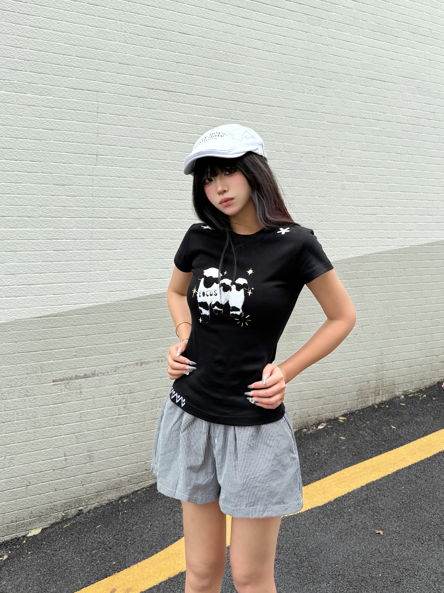 Summer 2026 New! Focus Storm Vintage Lamb Towel Embroidery Short Sleeve T-Shirt Women's Summer Slim Fit Round Neck Ins Style Lazy Tee 93005# zx - Focus Storm