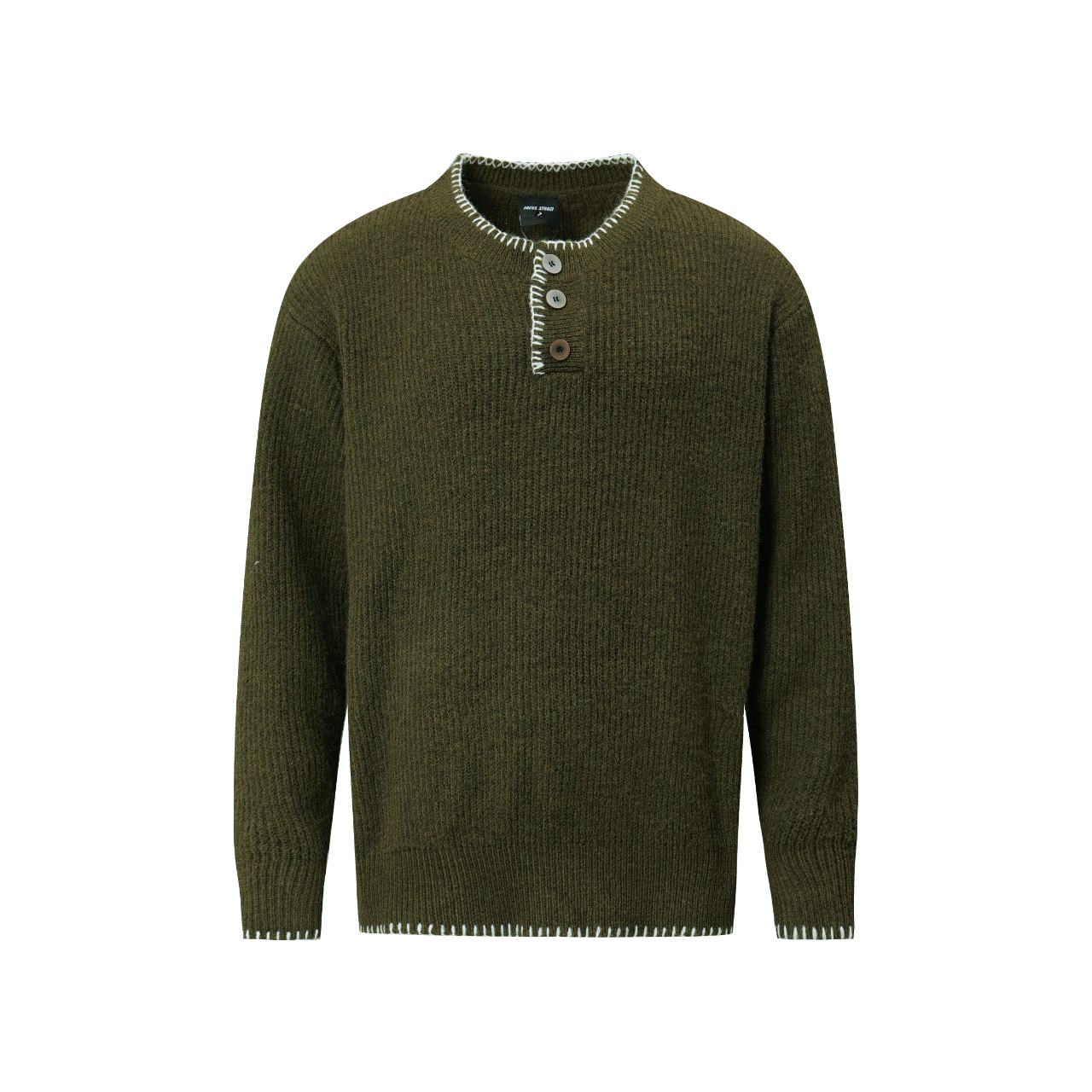 Focus Storm Niche Design Henley Neck Knitwear Unisex Retro Atmosphere Loose Pullover Couple Warm Sweater (Contains 10% Wool) 68012# zx - Focus Storm