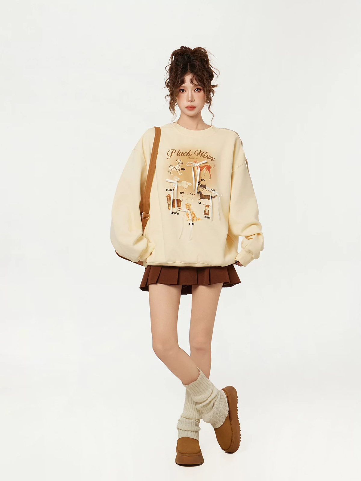 Focus Storm American Off-Shoulder Lace-Up Loose Pullover Bow-Knot Design Sweatshirt 85509# zx - Focus Storm