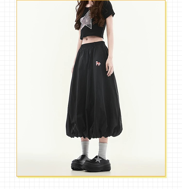 Focus Storm American Vintage Aesthetic Summer New High-Waist Slimming Versatile A-Line Mid-Length Skirt 96011-1# zx - Focus Storm