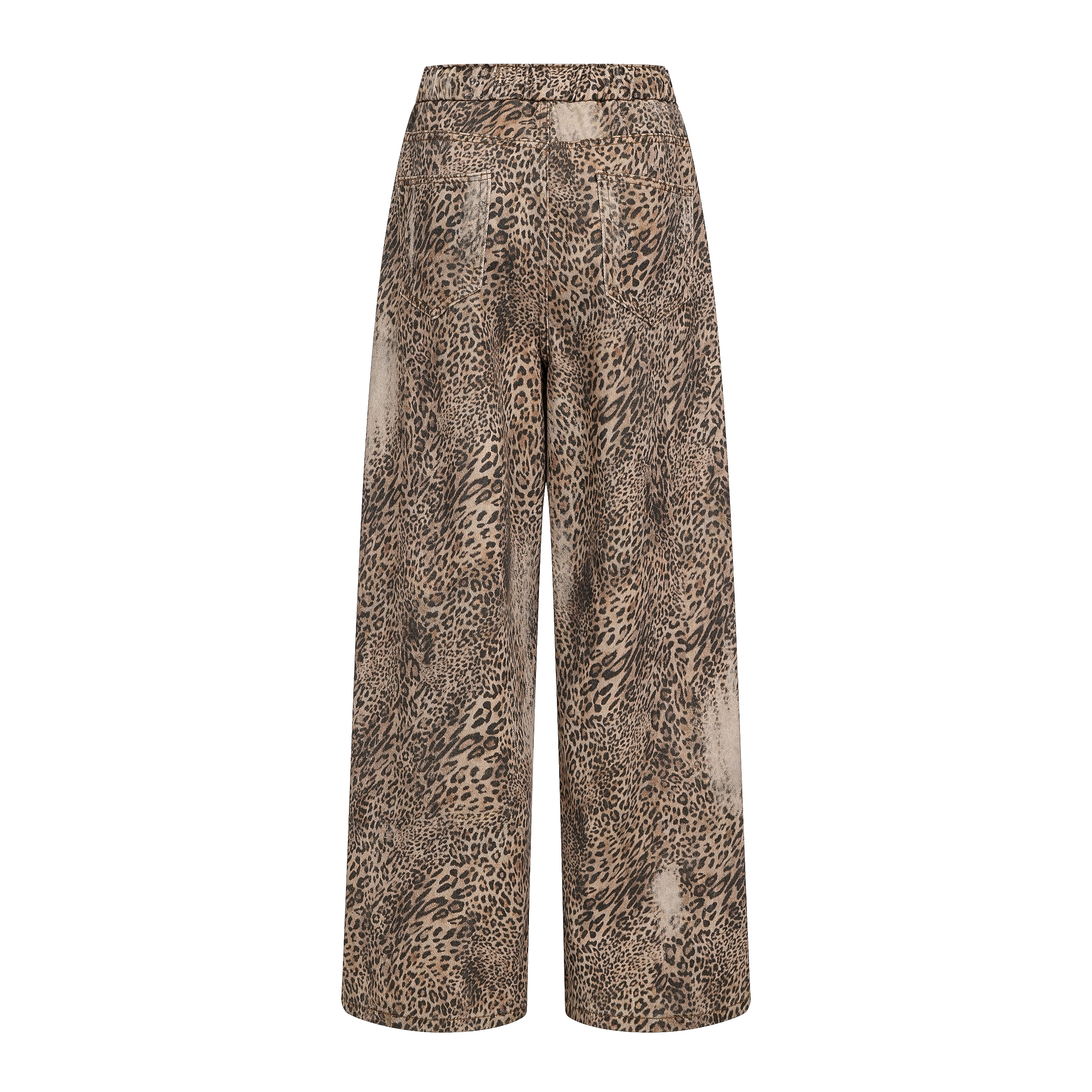 Focus Storm American Retro Leopard Print Wide-Leg Drawstring Cargo Pants Women's Designer Large Pocket Casual Trousers Denim Jeans R5026# zx - Focus Storm