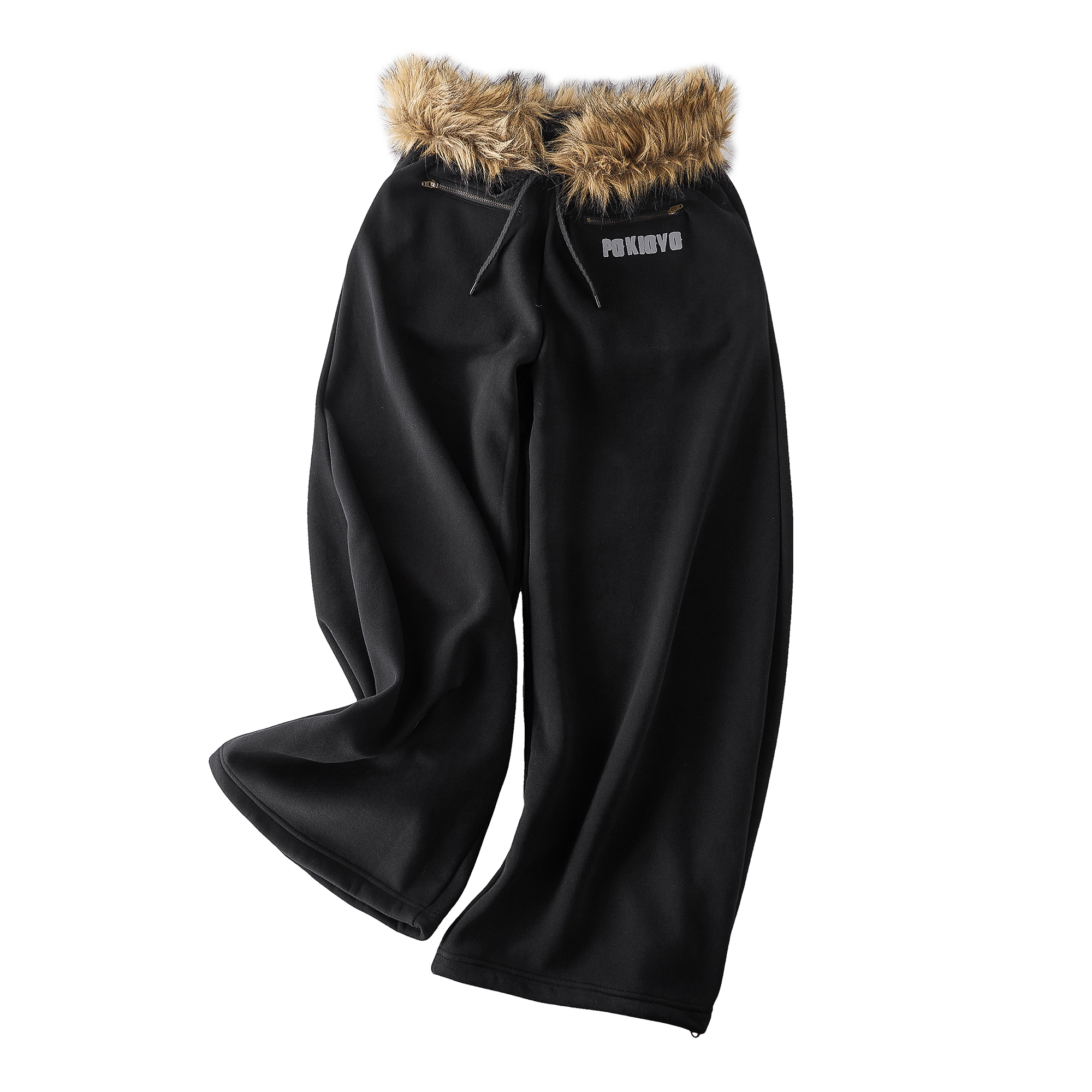 Focus Storm American Retro Fleece-Lined Sweatpants with Detachable Faux Fur Belt, Wide-Leg Winter 2025 Fashion Pants R5033# - Focus Storm