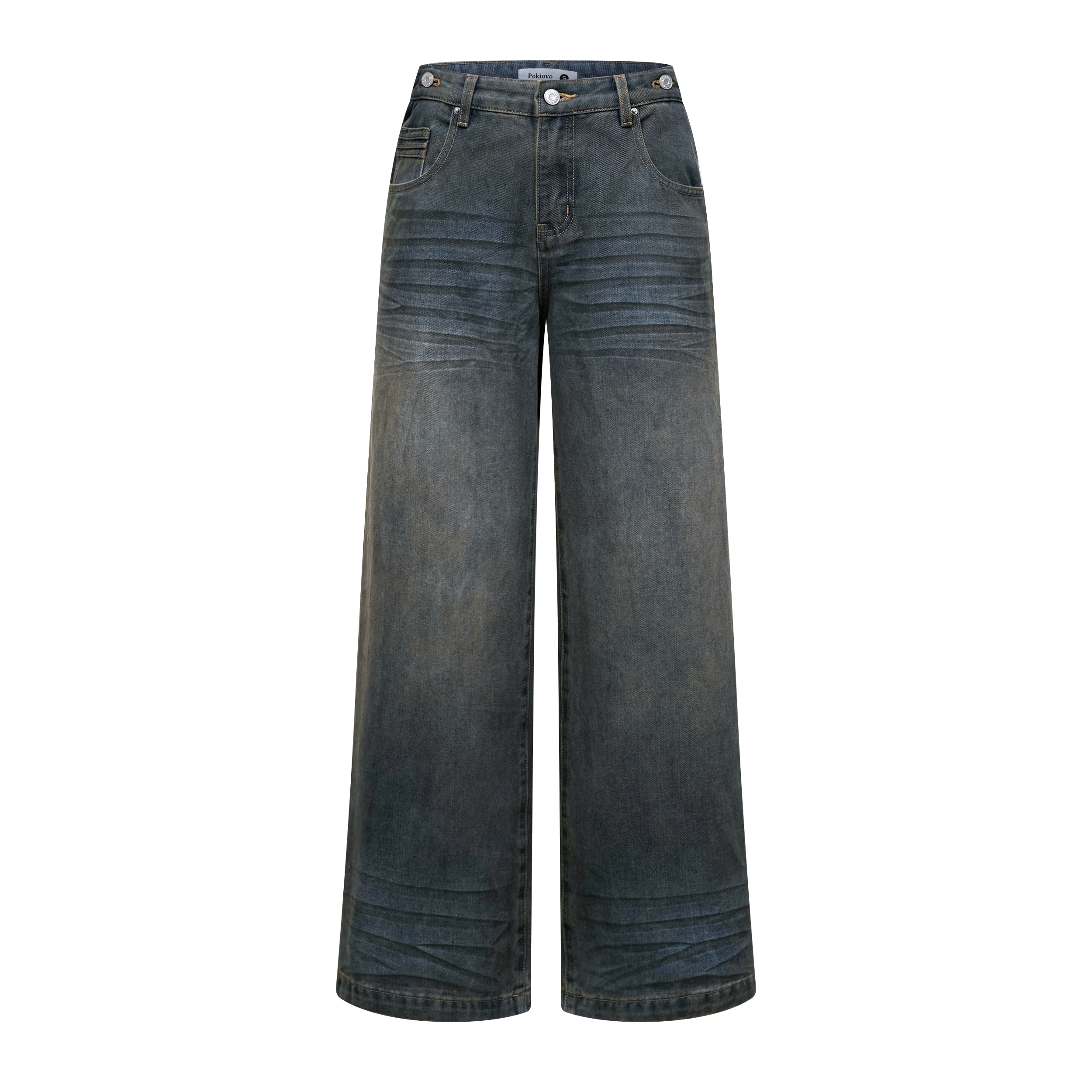 Focus Storm Washed Whiskered American Vintage Straight Leg Blue Jeans Slimming Loose Versatile Narrow Denim Pants R5025# zx - Focus Storm