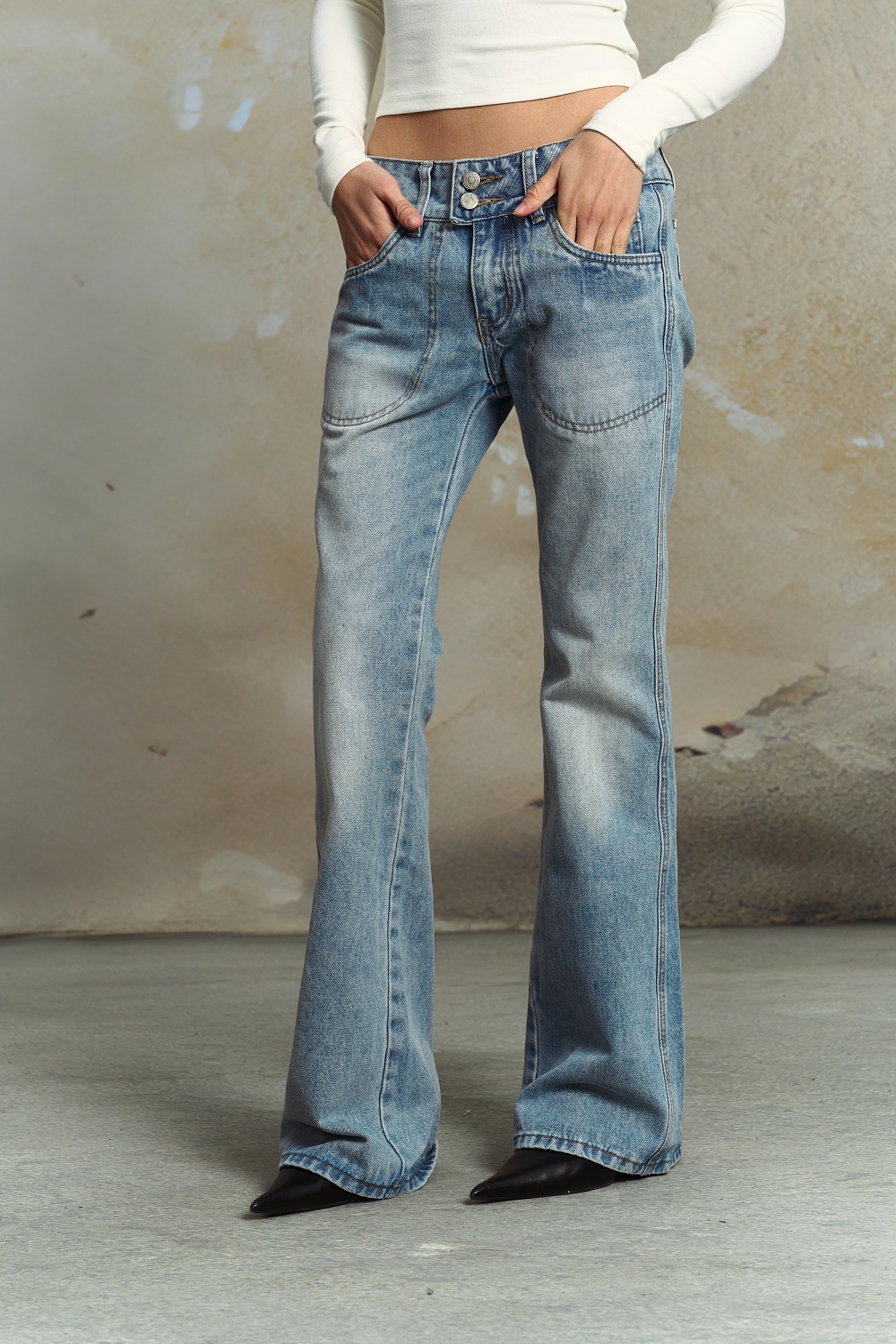 2026 Early Spring! Focus Storm Dark Blue/Light Blue Large Pocket Double-Breasted Denim Jeans R5075# zx - Focus Storm