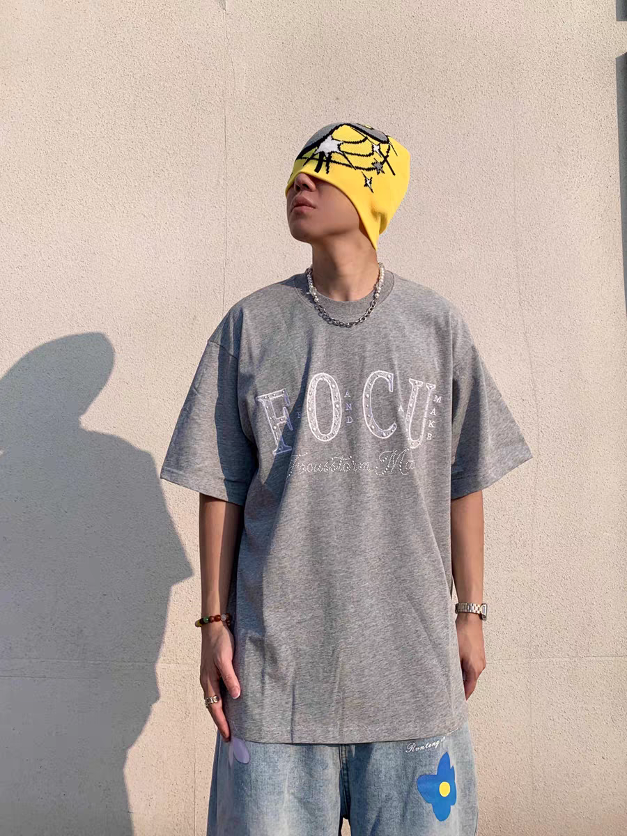 Summer New! Focus Storm Street Style American Niche Lace Embroidery Short Sleeve T-Shirt 91110# zx - Focus Storm