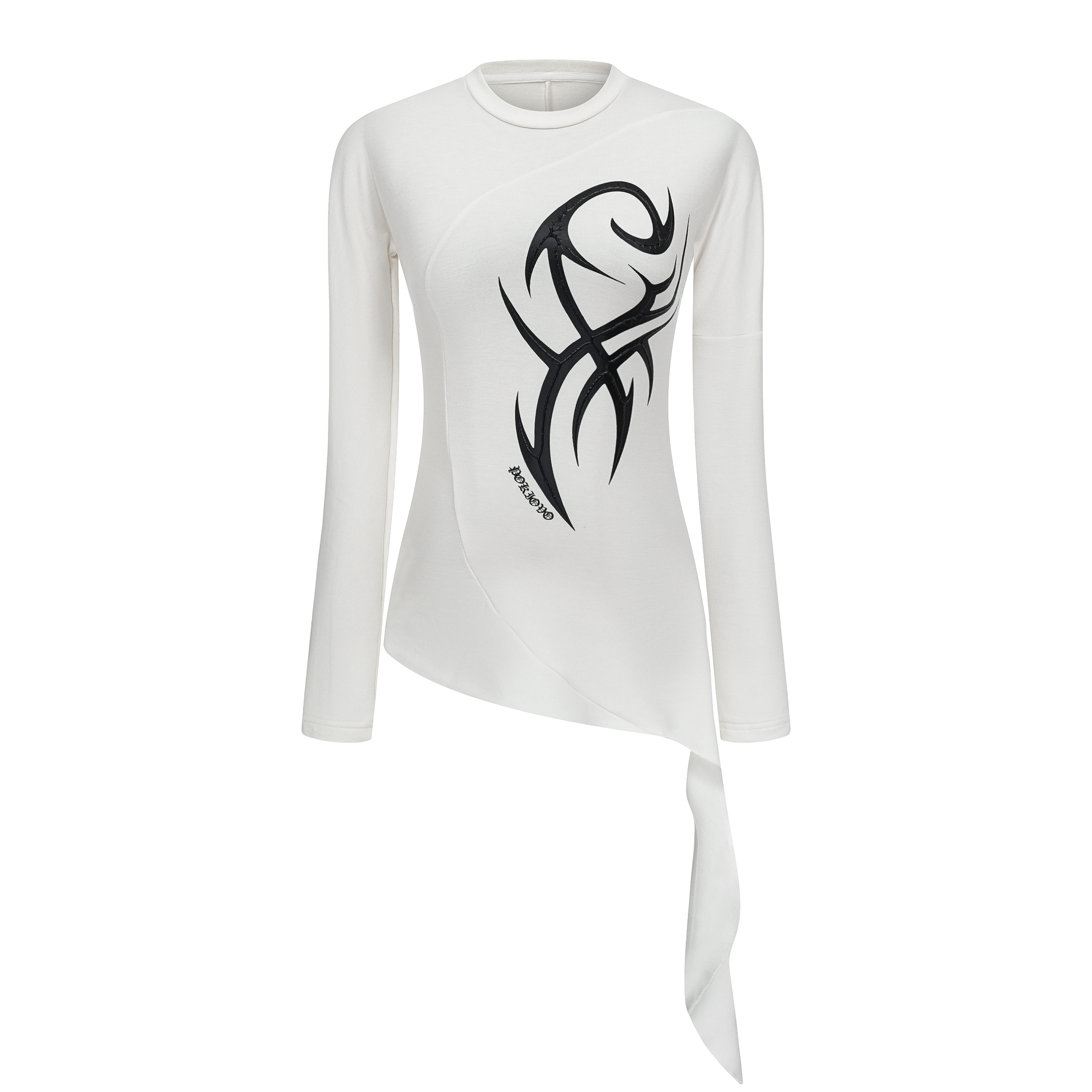 Autumn New! Focus Storm Millennium Spice Girl Top Gothic Style Asymmetrical Hem Ribbons Women's Slimming Long Sleeve T-shirt R9178# zx - Focus Storm