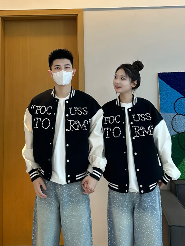 Focus Storm Red Chanel-Style Vintage Patchwork Baseball Jacket Unisex Korean Heavyweight High-End Fashion Short Coat 73008# zx - Focus Storm