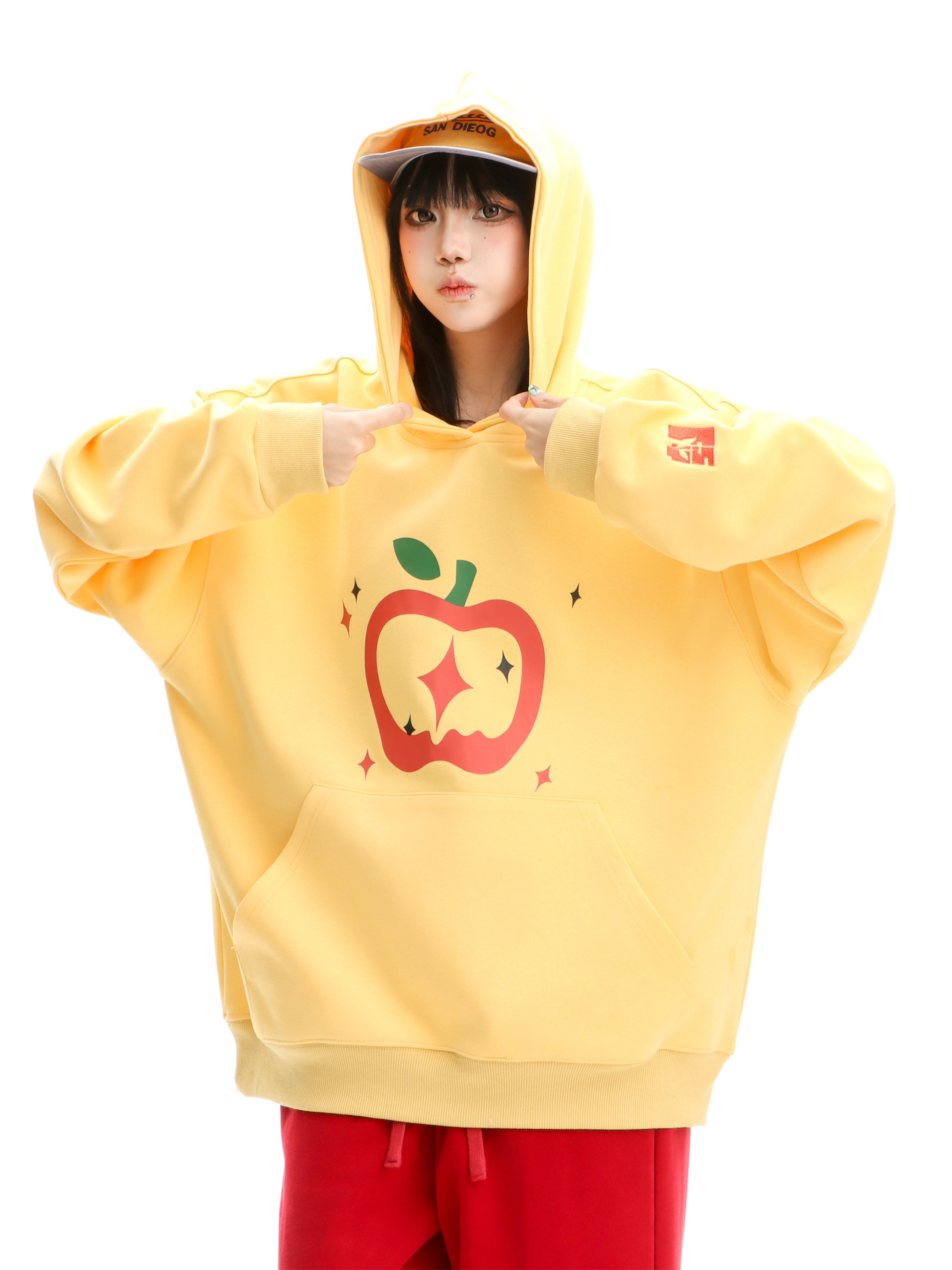 Focus Storm Fashion Street-Style Apple Hooded Loose Casual Versatile Soft Cozy Lazy Style Couple's Hoodie 83009# zx - Focus Storm