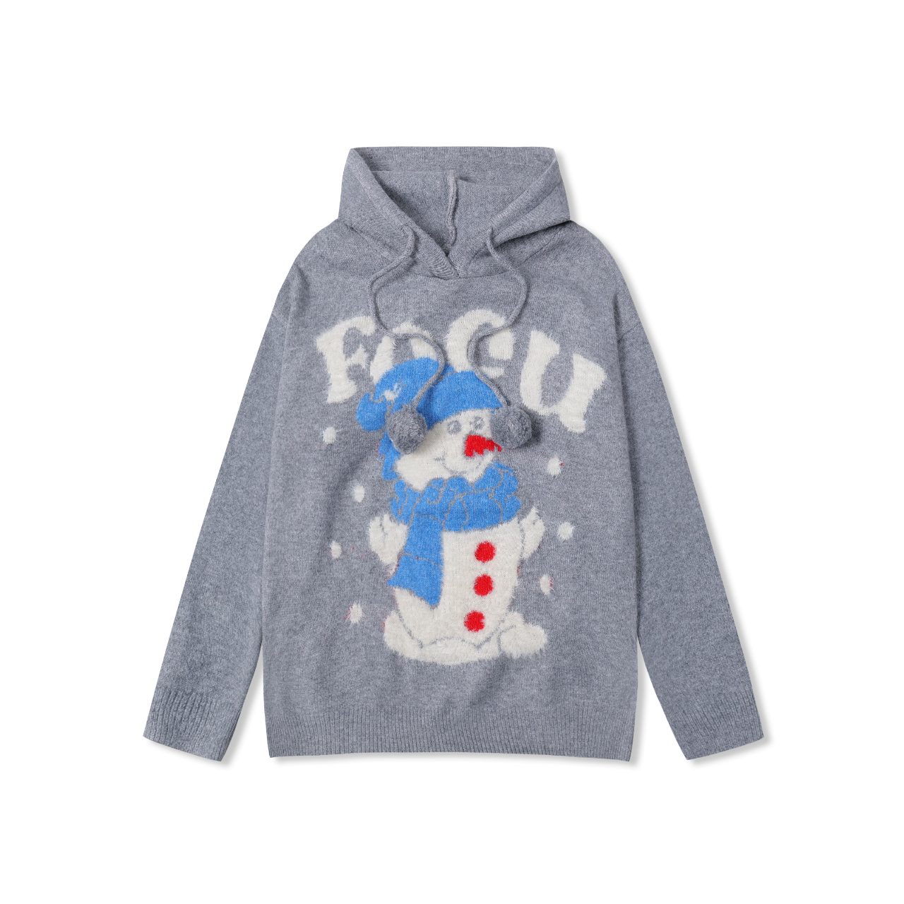 Focus Storm Christmas Fun Snowman Knitted Hooded Sweatshirt Unisex American Retro Fur Ball Red Couple's Sweater Winter Warm Sweater 61613# zx - Focus Storm