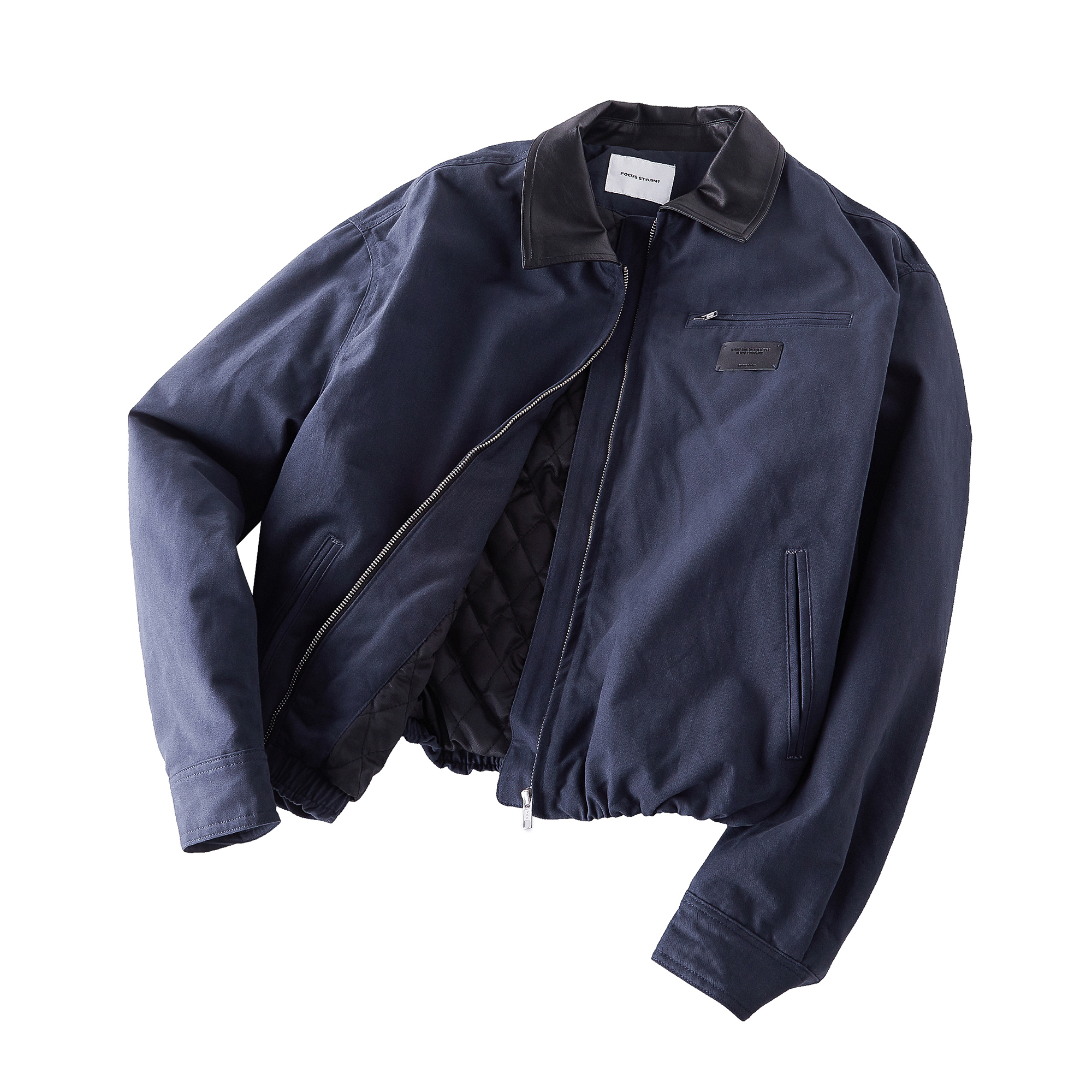 Focus Storm American Vintage Lapel Leather-Spliced Padded Jacket Men's Zipper Outerwear Gray Jacket 74008# zx - Focus Storm