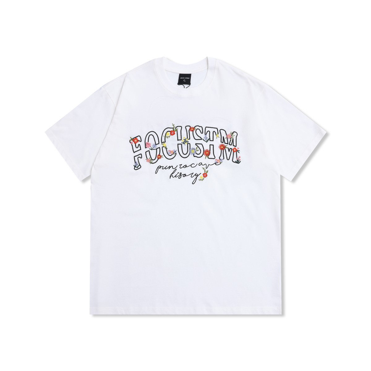 Focus Storm Chinese Trend American Style Summer Heavyweight Embroidered Flower Short-Sleeve T-Shirt 91087# zx - Focus Storm