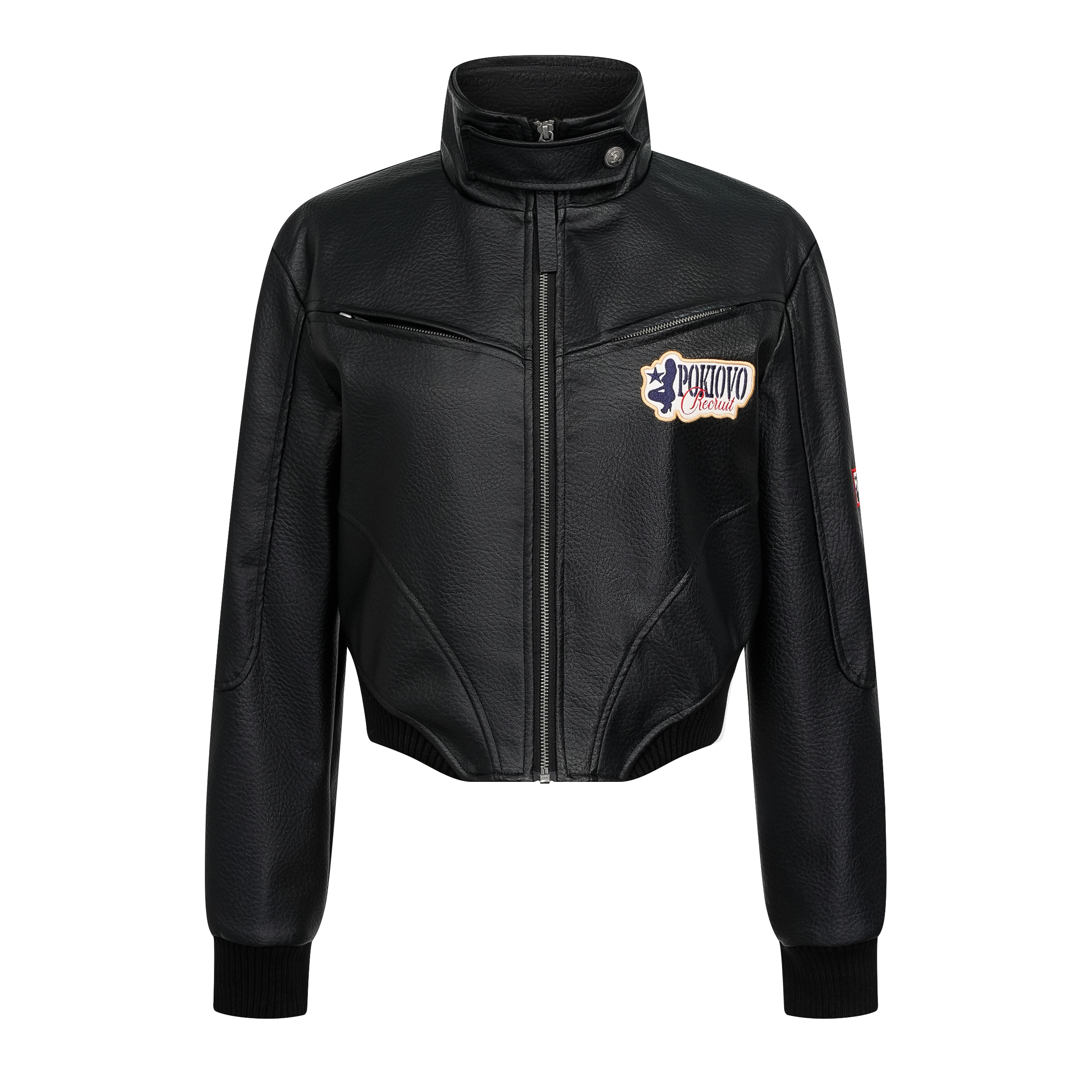 Focus Storm American Badge Stand Collar Biker Leather Jacket White Thickened Women's Autumn/Winter Short Padded Top 7008-1# zx - Focus Storm