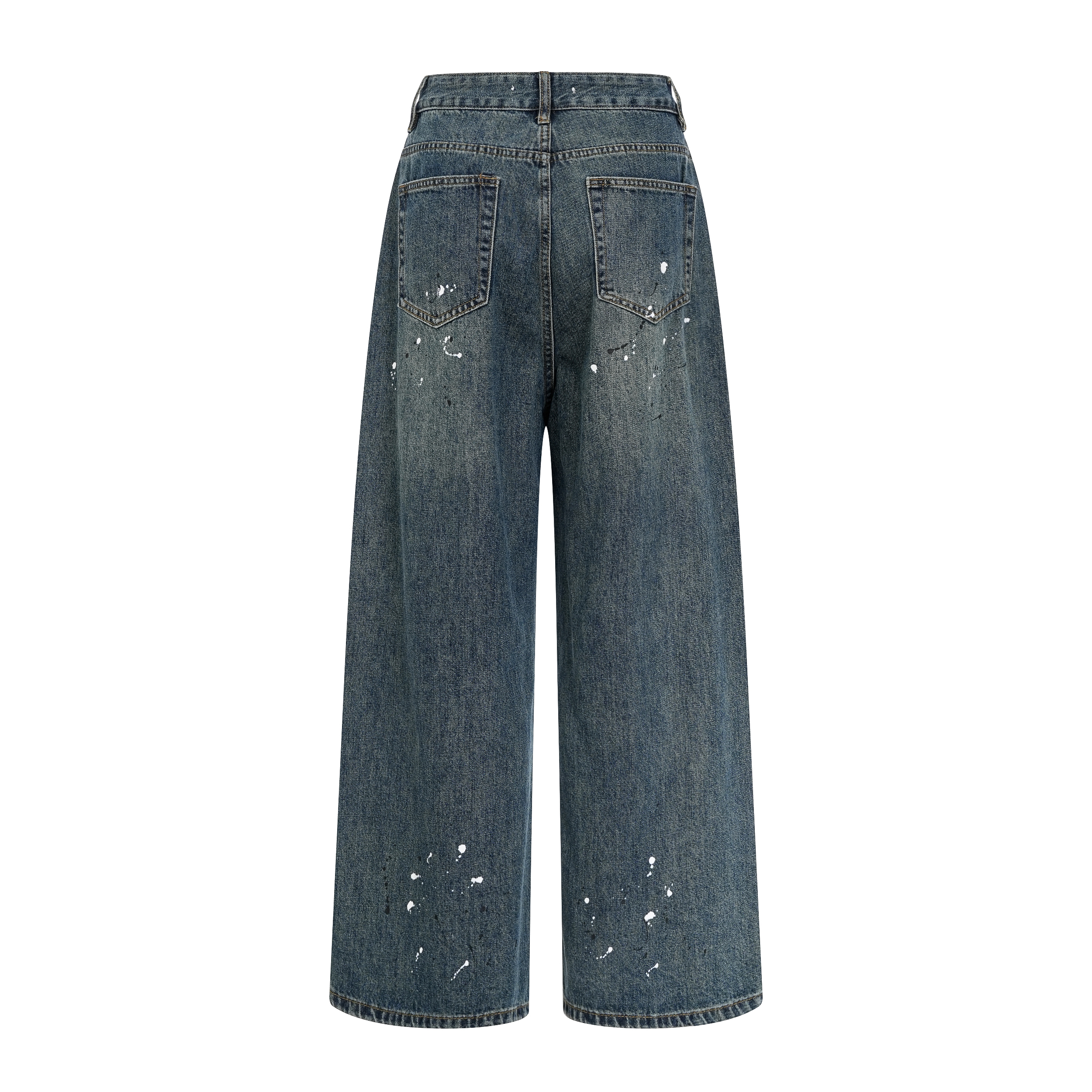 Focus Storm American Vintage Washed Distressed Letter Print Denim Jeans - Unisex Loose Straight-Leg Wide-Leg Jeans - R5009# zx - Focus Storm