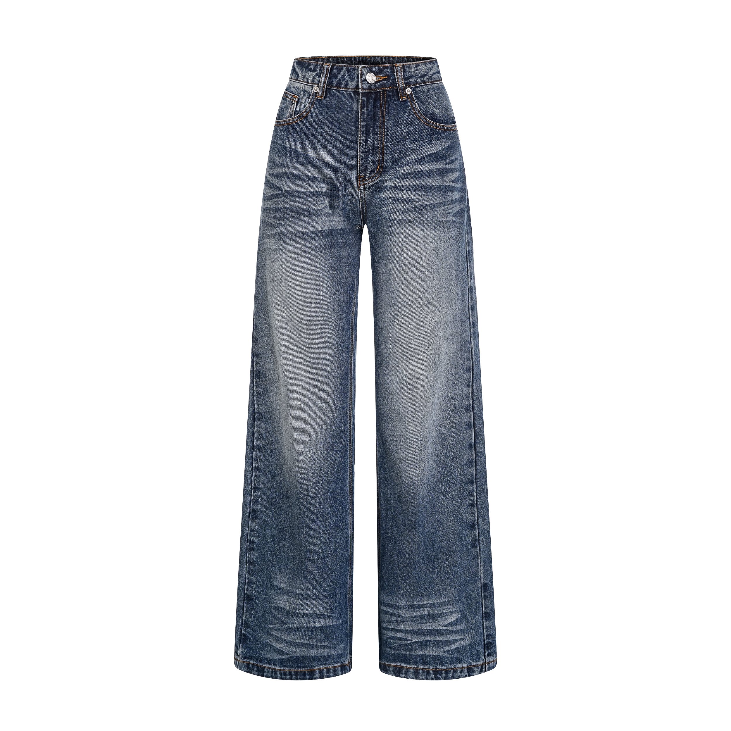 Focus Storm American Vintage Whisker Denim Jeans - Black Heavy Wash Versatile Straight Leg Slimming Hot Girl Jeans R5007# zx - Focus Storm