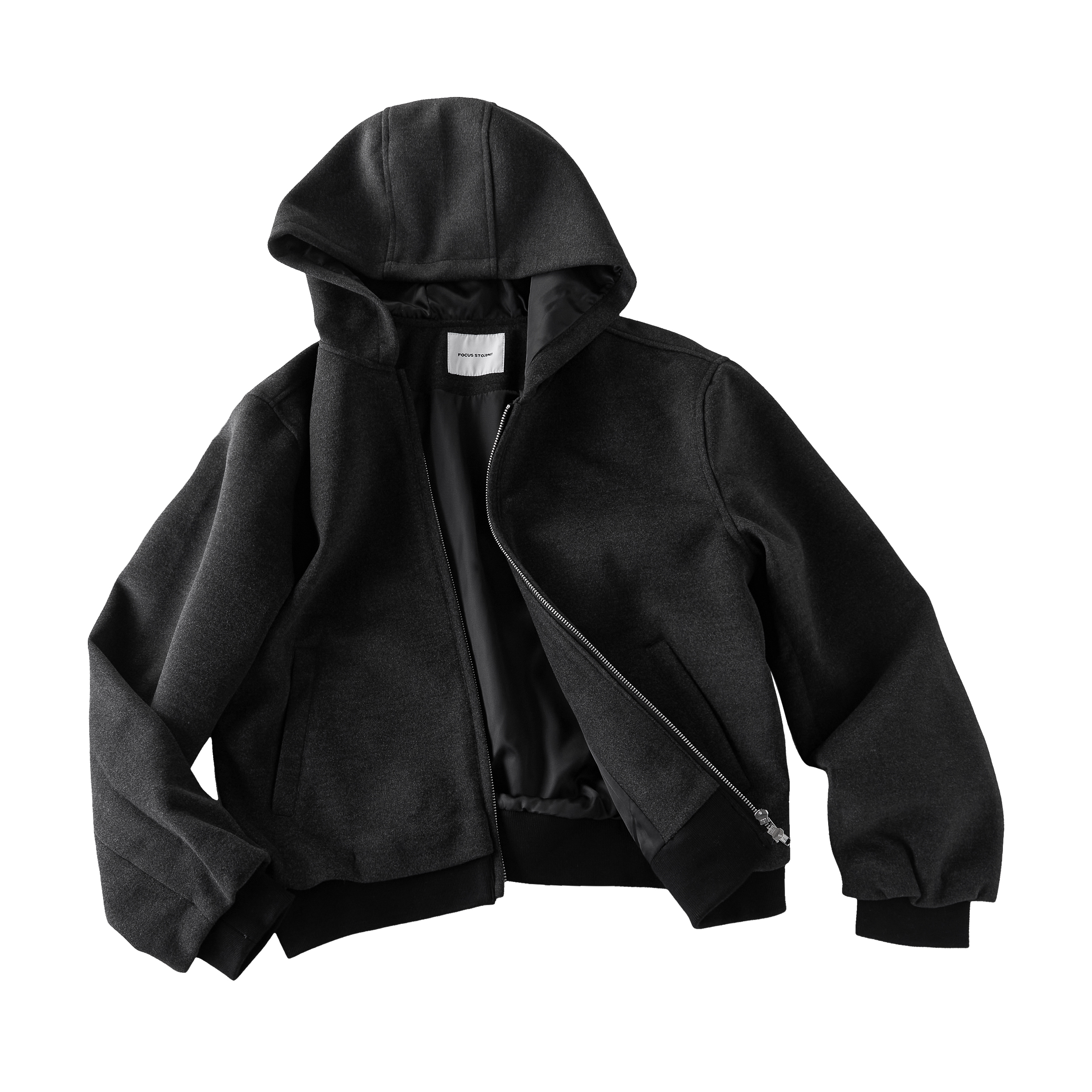 Focus Storm American Vintage Cropped Streetwear Reversible Layered Design Hooded Sweatshirt Jacket (Contains 8% Wool) 79021# zx - Focus Storm