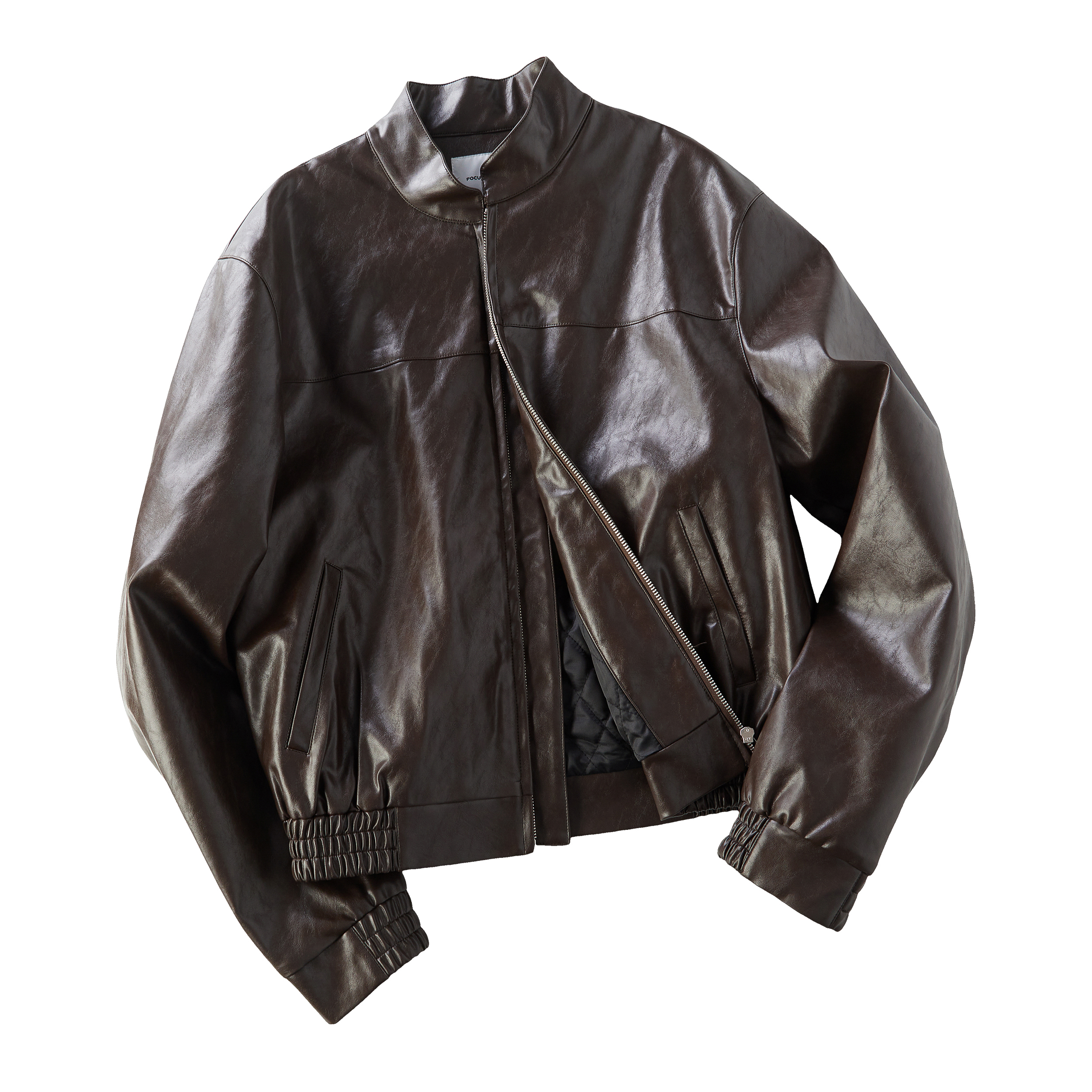 Focus Storm Maillard Glossy Short Stand-up Collar Jacket Unisex Retro Casual Zipper Jacket 72001# zx - Focus Storm