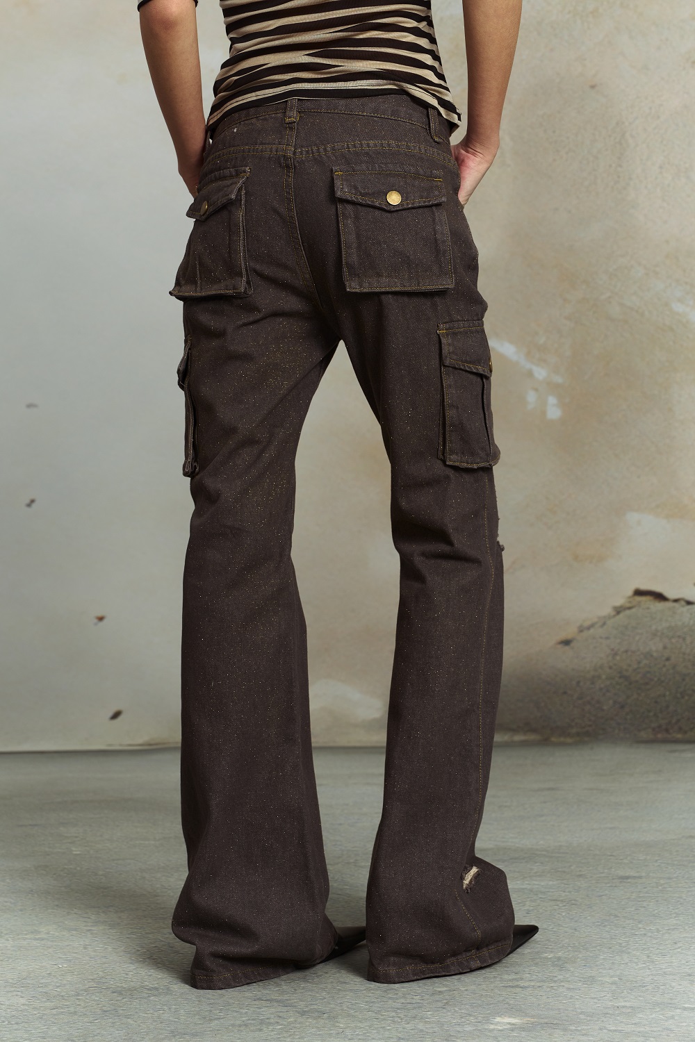 Spring 2026! Focus Storm American Vintage Design Multi-Pocket Distressed Slimming Washed Flared Long Denim Jeans R5090# zx - Focus Storm