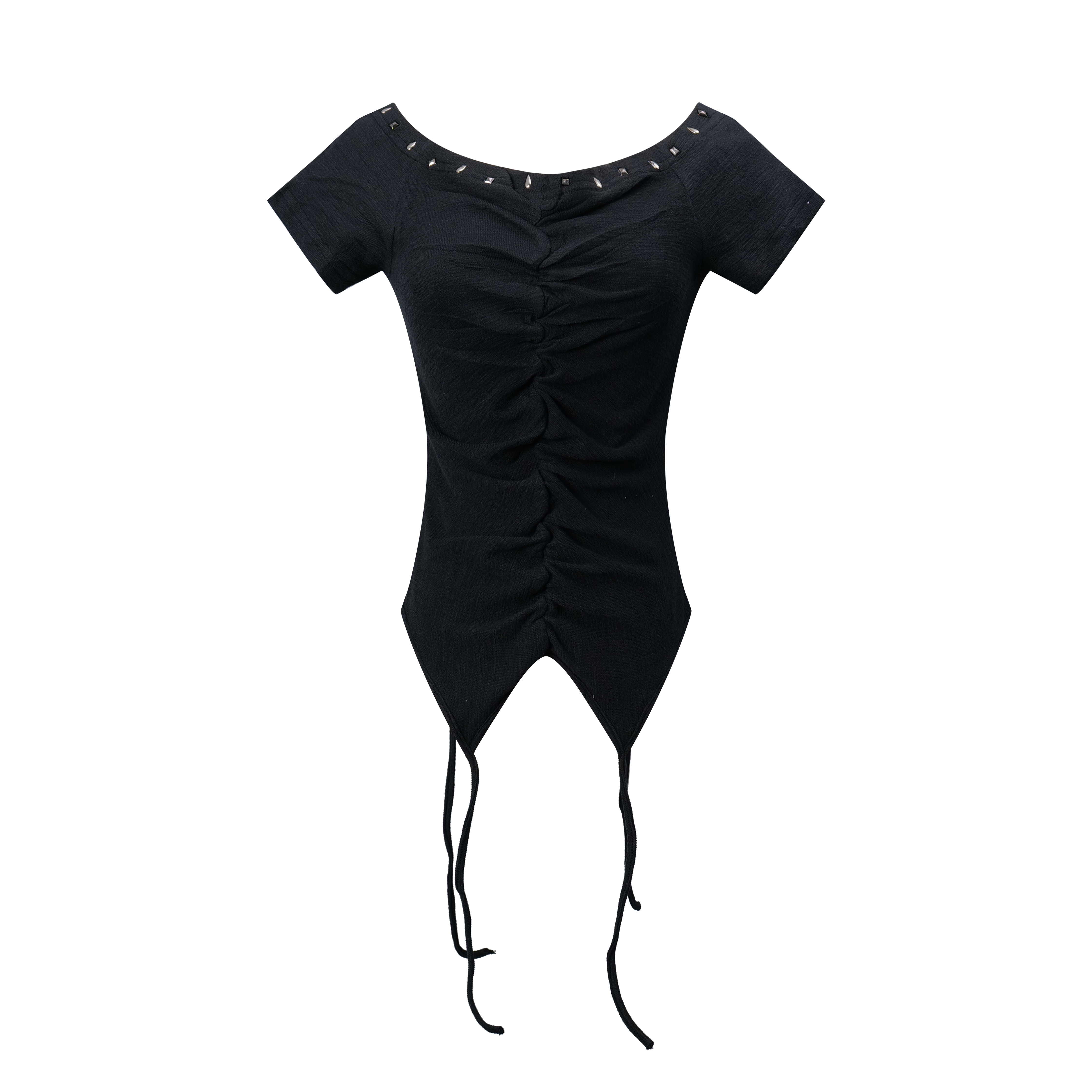 2026 Focus Storm Sweet & Edgy Rivet Women's Summer Slim-Fit Short-Sleeve T-Shirt 91038# zx - Focus Storm