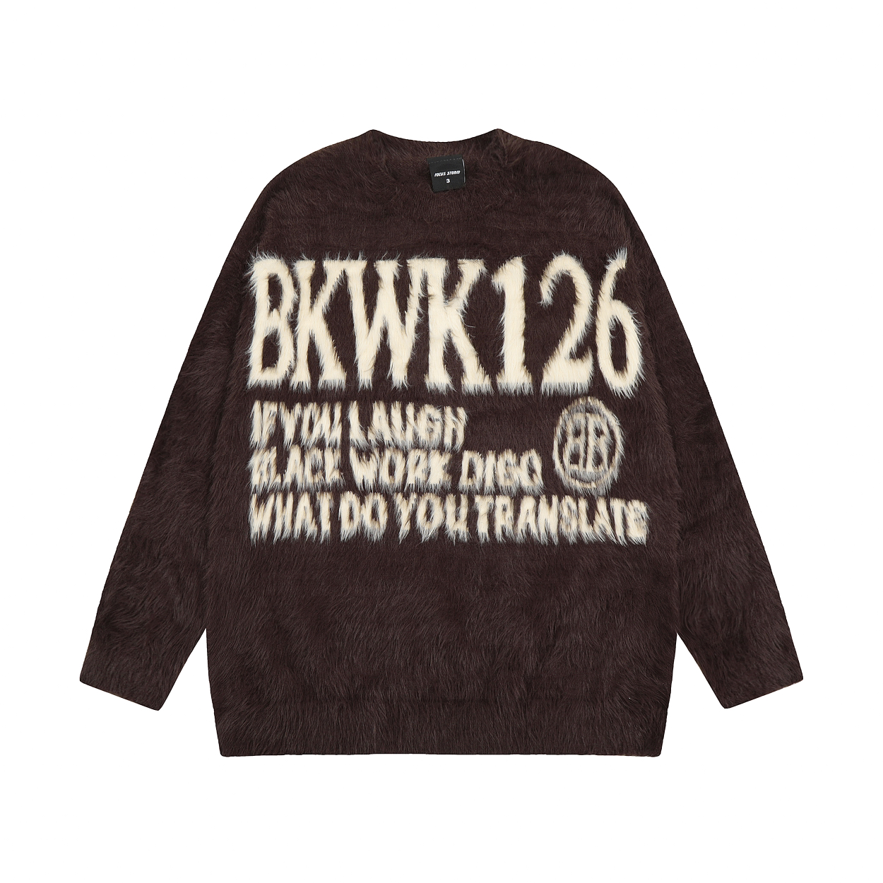 Focus Storm Letter Flocked Round Neck Pullover Long Sleeve Warm Sweater 60051# zx - Focus Storm